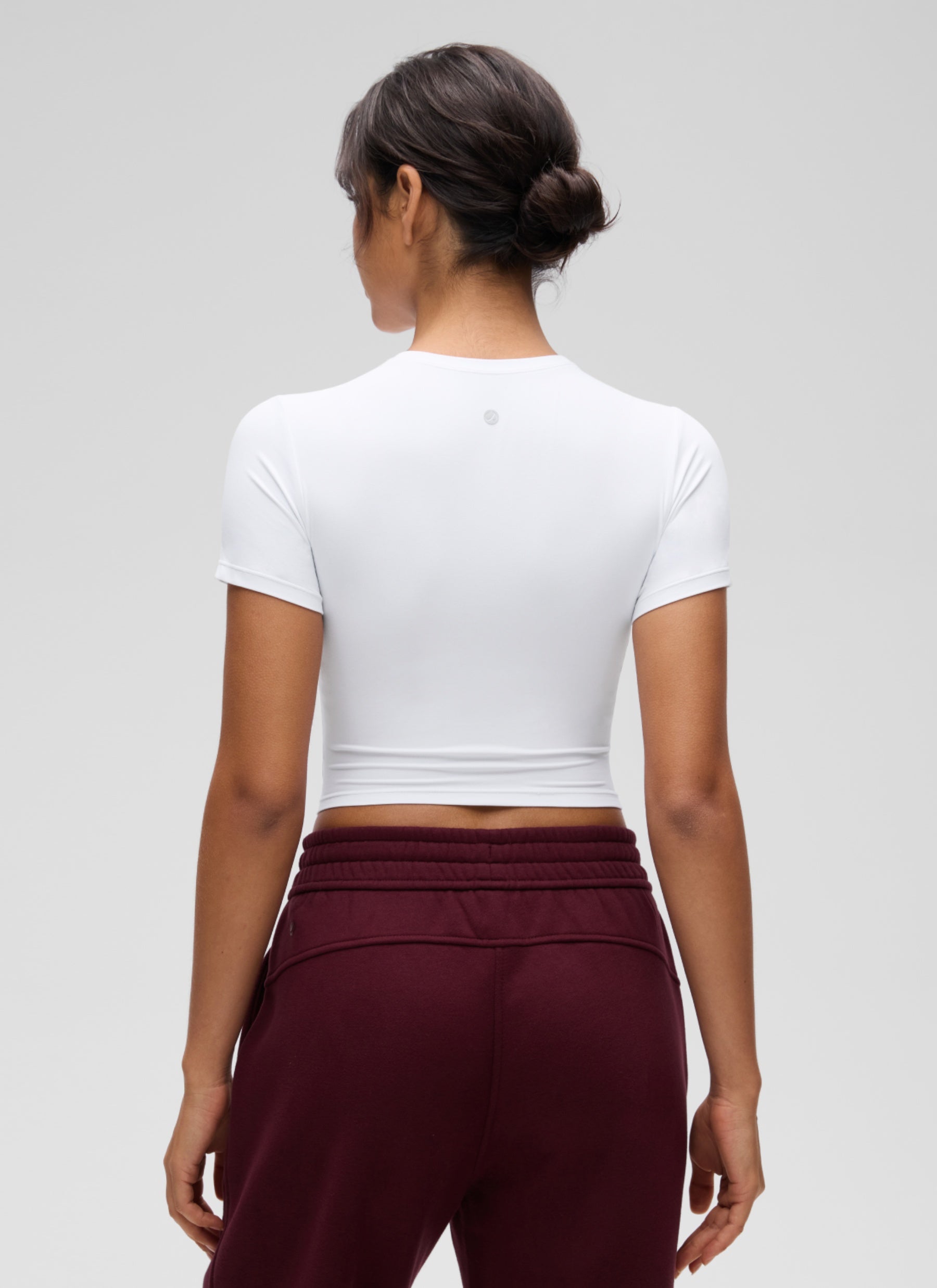 CRZ YOGA Women's Softembrace Casual Crewneck Crop Short Sleeve White