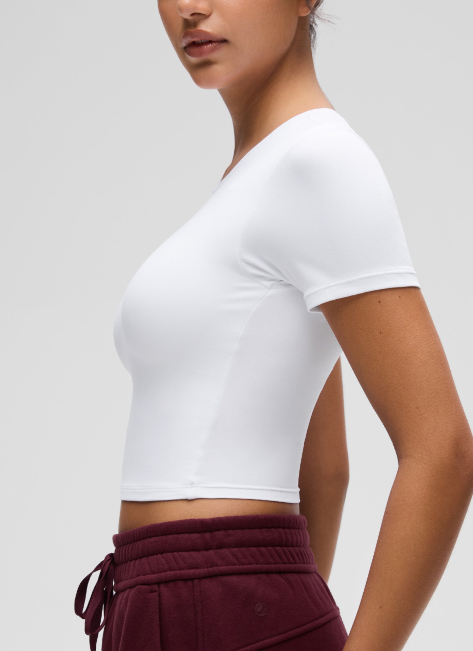 CRZ YOGA Women's Softembrace Casual Crewneck Crop Short Sleeve White