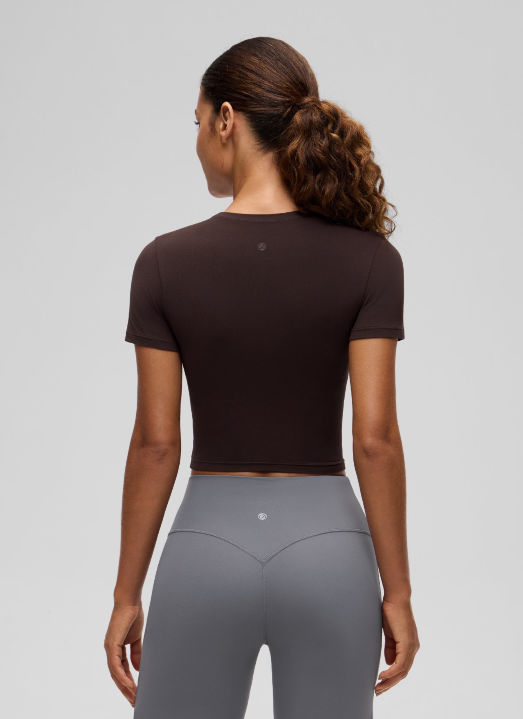CRZ YOGA Women's Softembrace Casual Crewneck Crop Short Sleeve Hot Fudge Brown