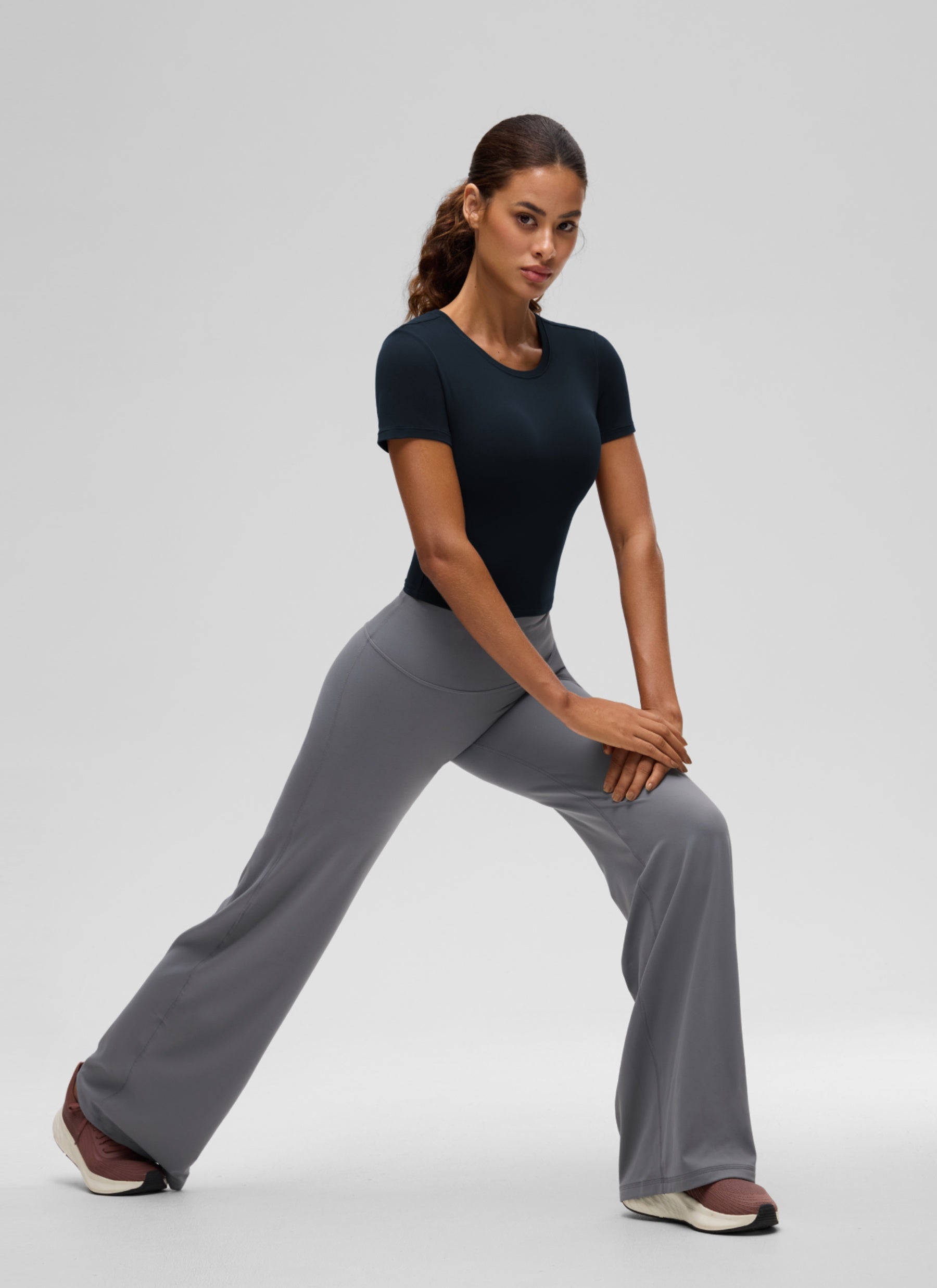 CRZ YOGA Women's Softembrace Casual Crewneck Crop Short Sleeve True Navy
