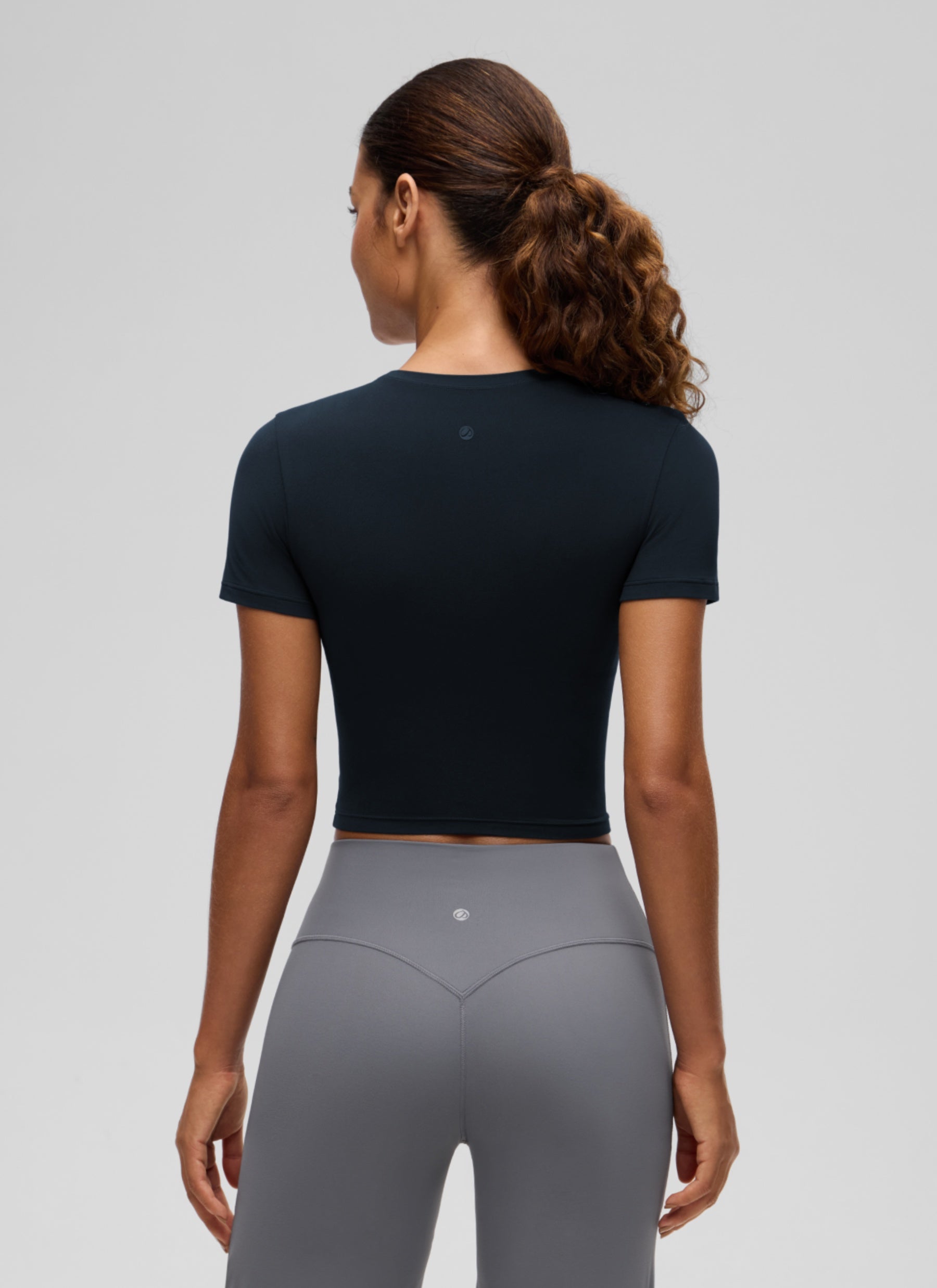 CRZ YOGA Women's Softembrace Casual Crewneck Crop Short Sleeve True Navy