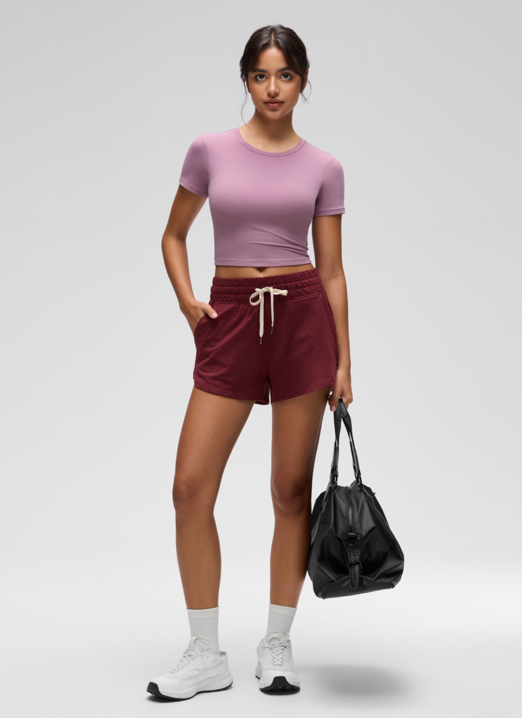 CRZ YOGA Women's Softembrace Casual Crewneck Crop Short Sleeve Light Lavender