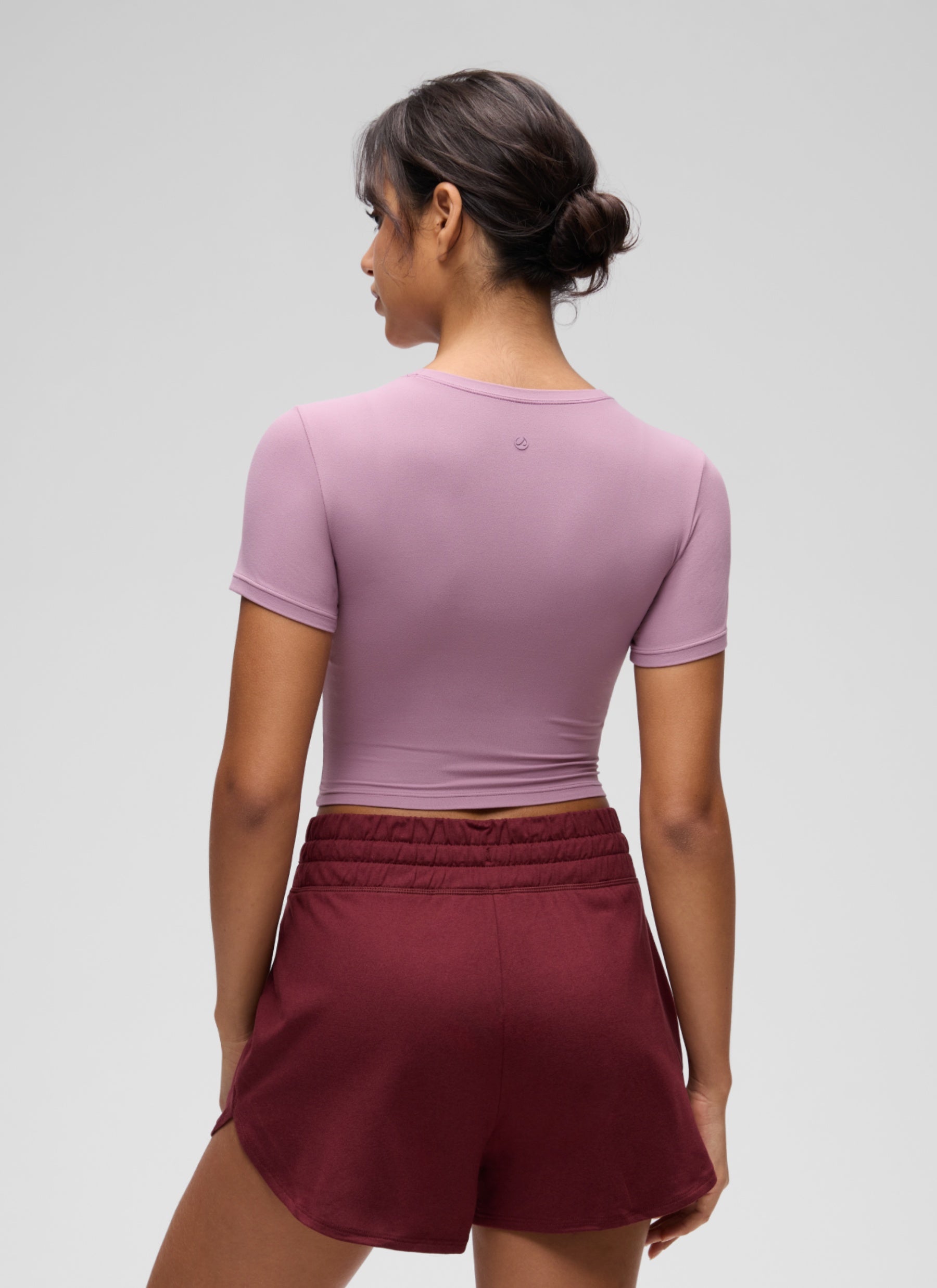 CRZ YOGA Women's Softembrace Casual Crewneck Crop Short Sleeve Light Lavender