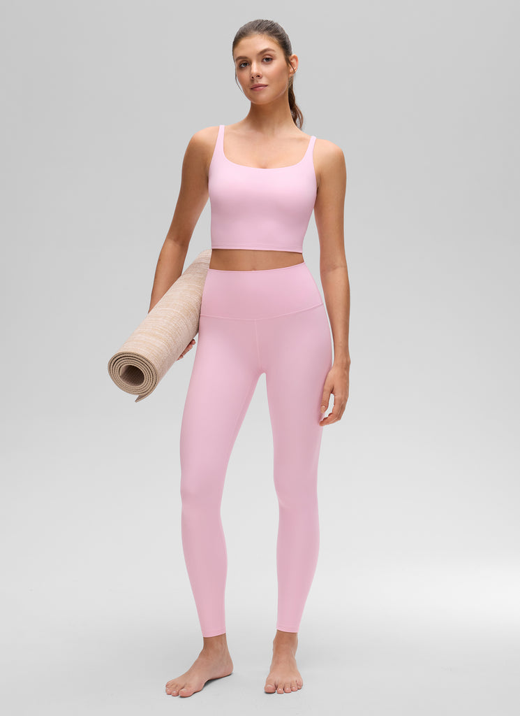 CRZ YOGA Women's Butterluxe Soft Square Neck Crop Double Lined Tank White