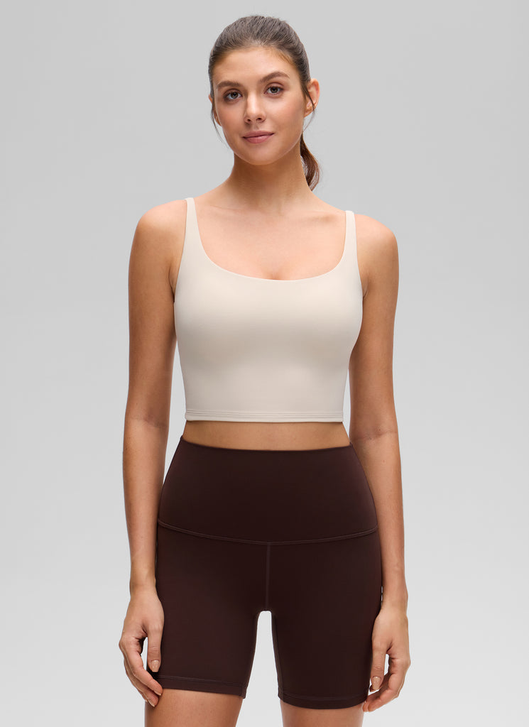 CRZ YOGA Women's Butterluxe Soft Square Neck Crop Double Lined Tank Hot Fudge Brown