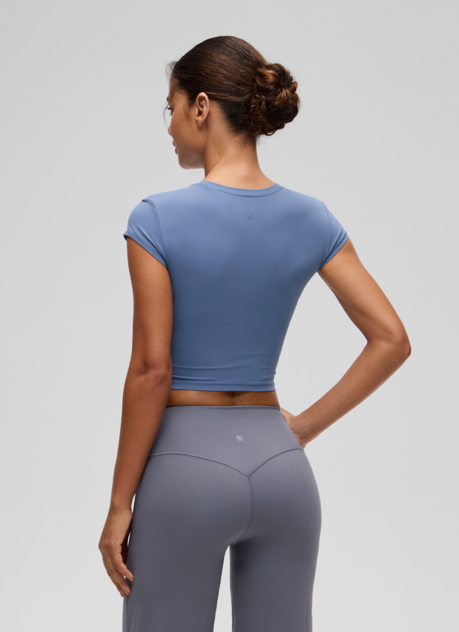 CRZ YOGA Women's Softembrace Casual Crop Double Lined Cap Sleeve Tops Oasis Blue