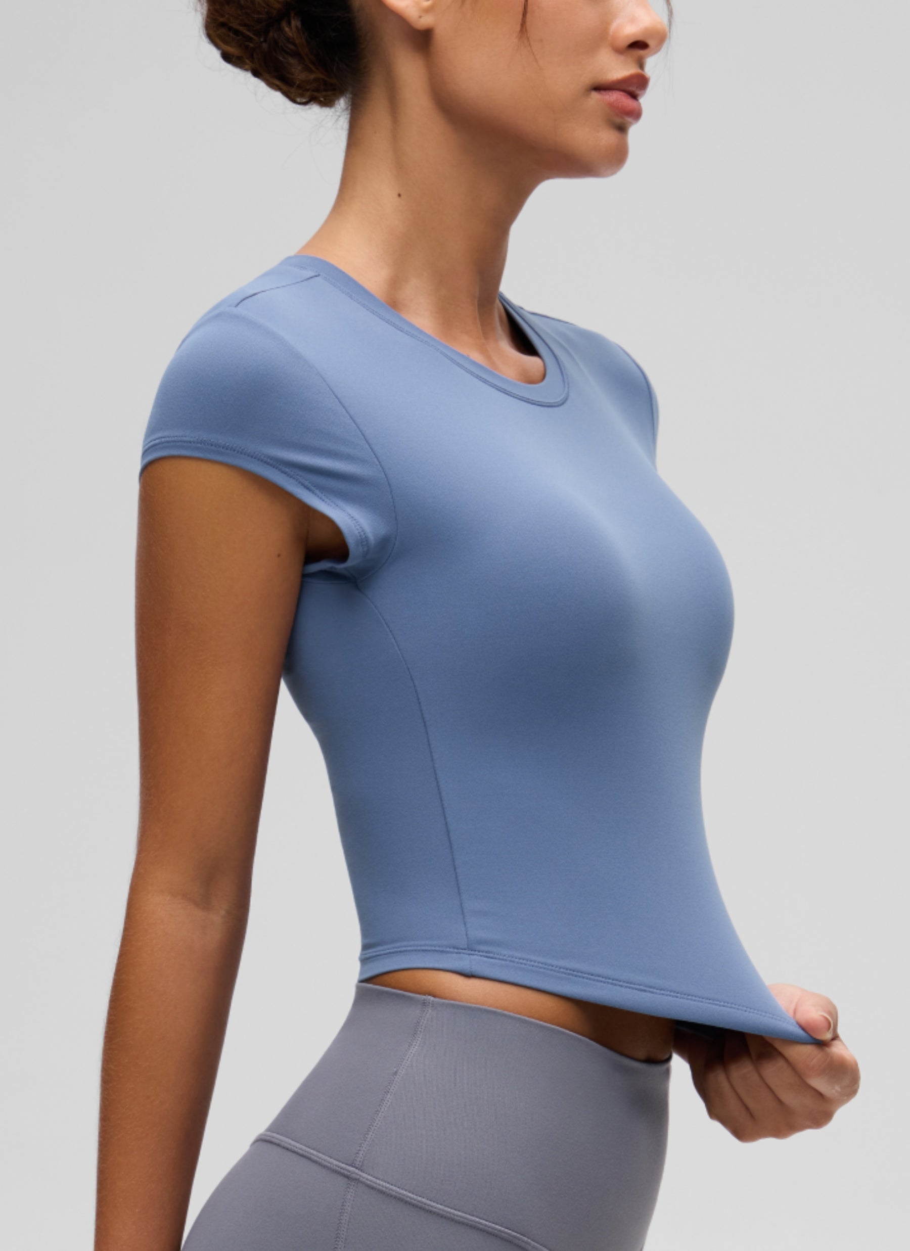 CRZ YOGA Women's Softembrace Casual Crop Double Lined Cap Sleeve Tops Oasis Blue