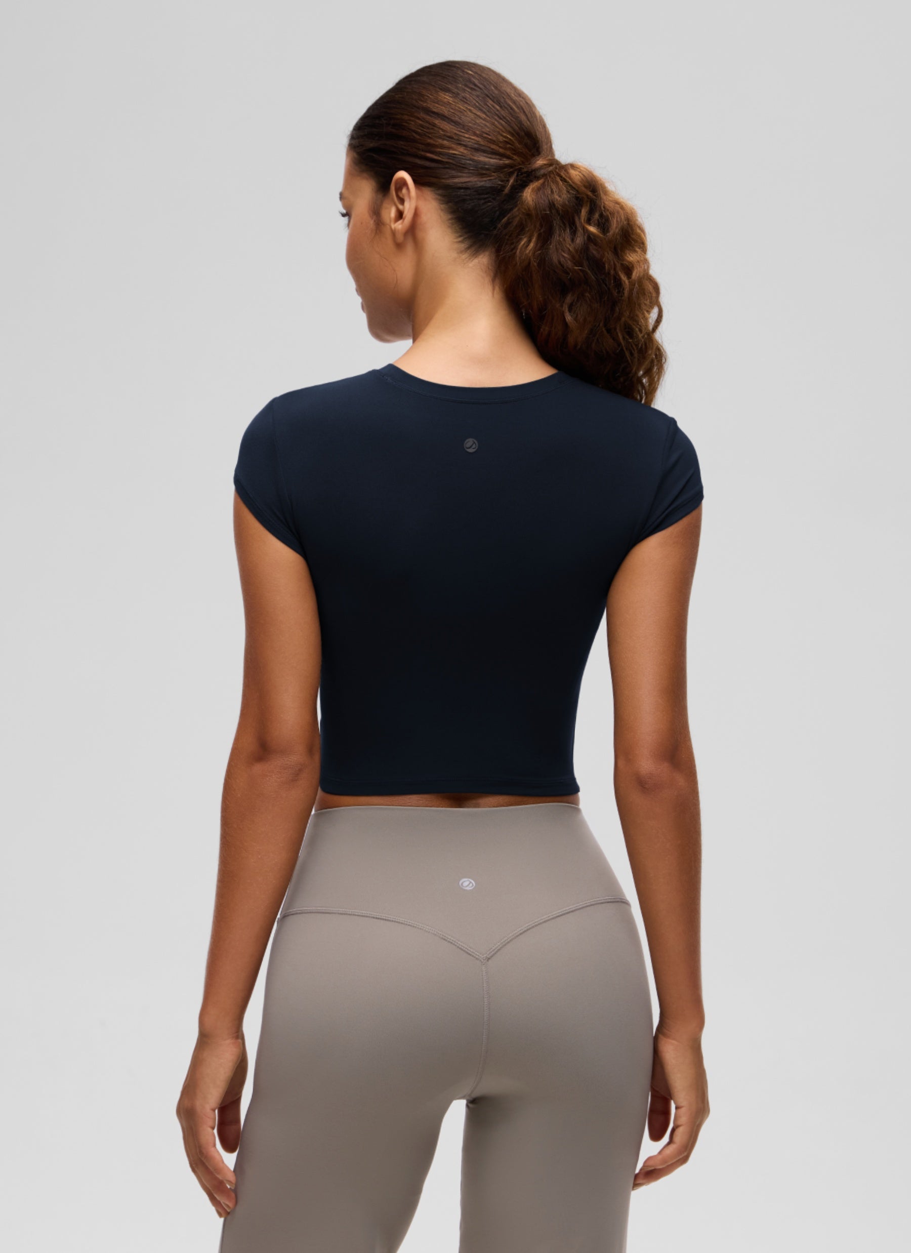 CRZ YOGA Women's Softembrace Casual Crop Double Lined Cap Sleeve Tops True Navy