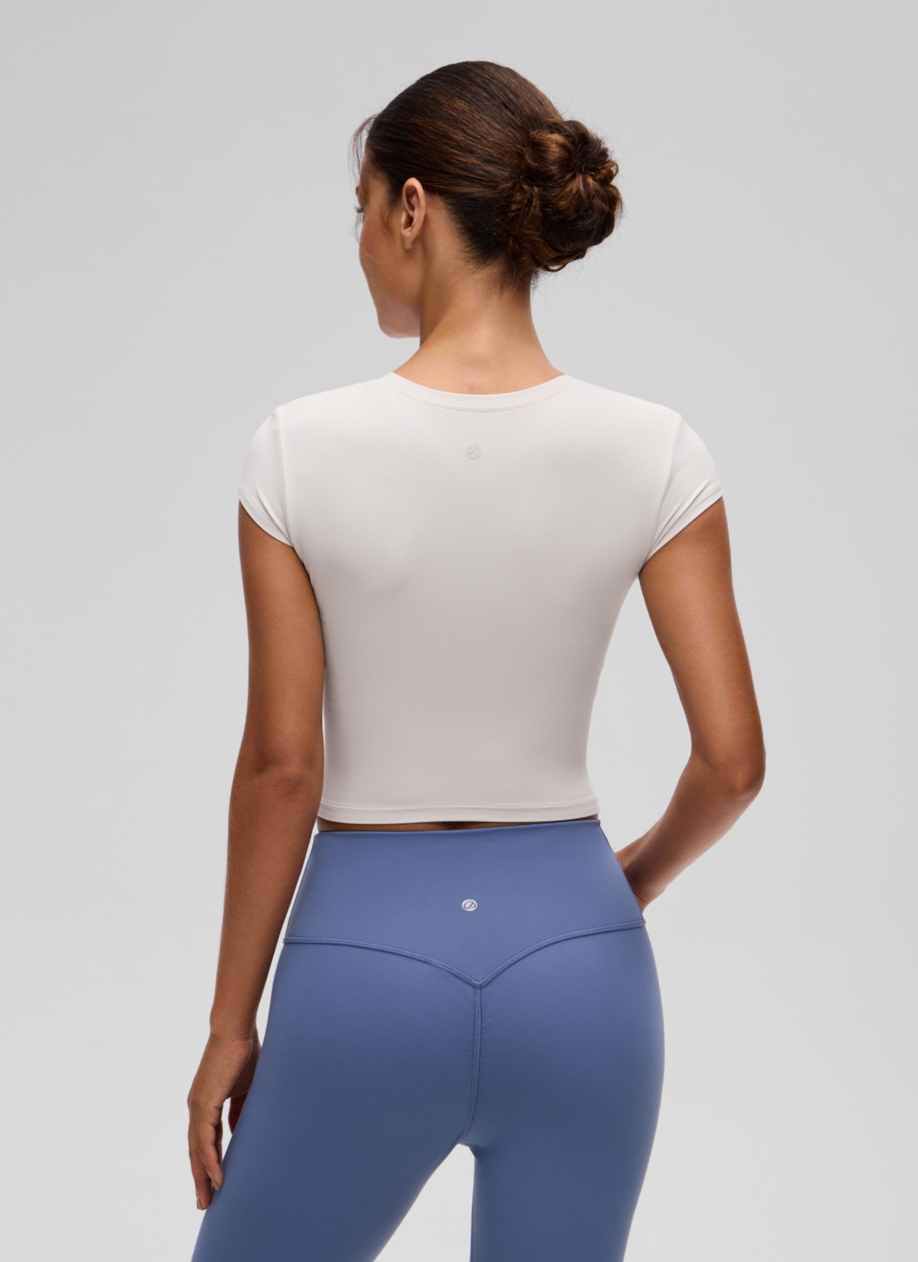 CRZ YOGA Women's Softembrace Casual Crop Double Lined Cap Sleeve Tops Milky White