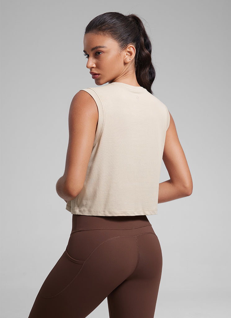 CRZ YOGA Women Workout Casual Poly Cotton-Blend Muscle Tank Quick Dry Mojave Tan