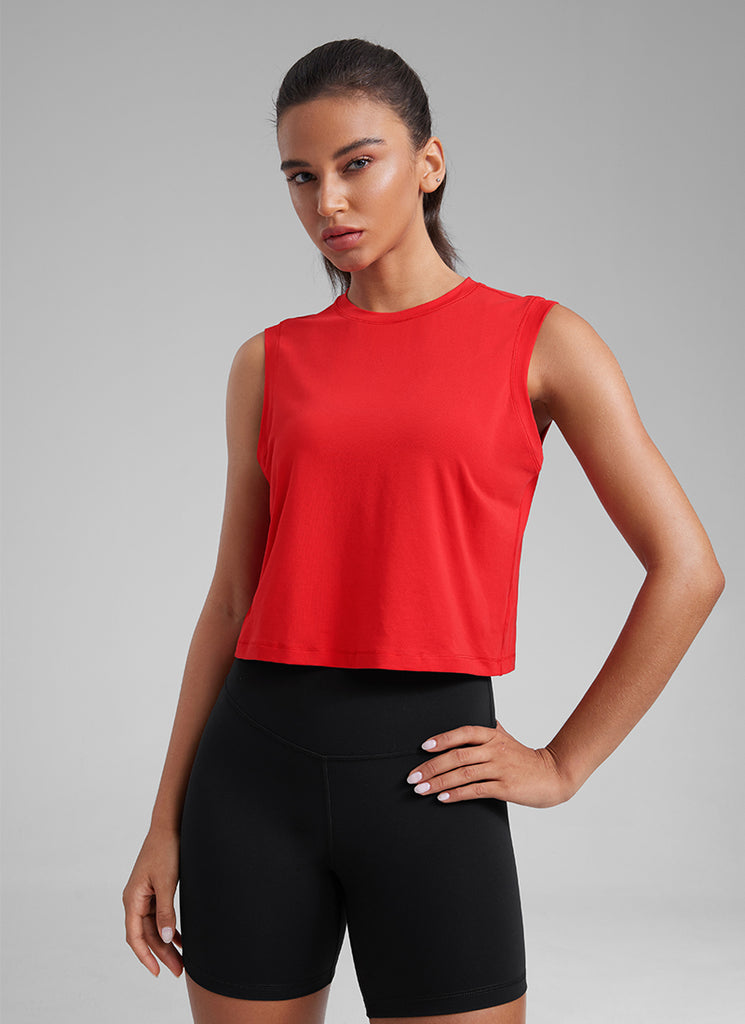 CRZ YOGA Women Workout Casual Poly Cotton-Blend Muscle Tank Quick Dry White