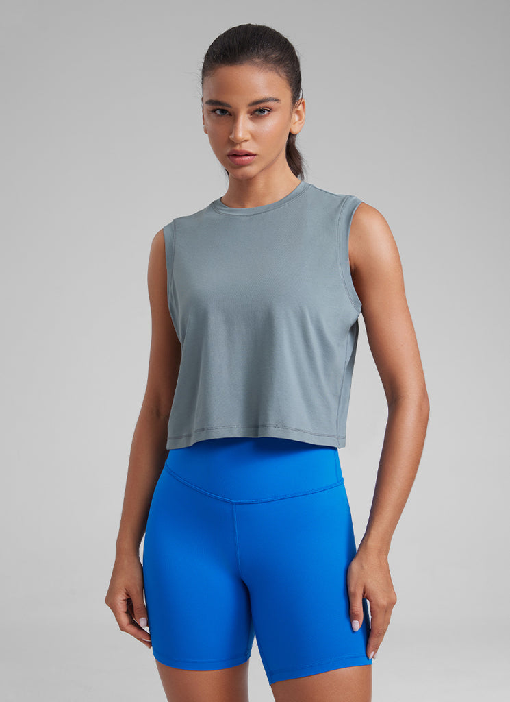 CRZ YOGA Women Workout Casual Poly Cotton-Blend Muscle Tank Quick Dry Grey Sage