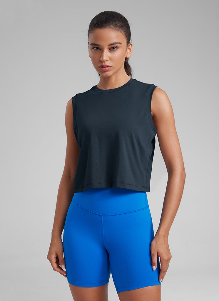 CRZ YOGA Women Workout Casual Poly Cotton-Blend Muscle Tank Quick Dry Deep Red