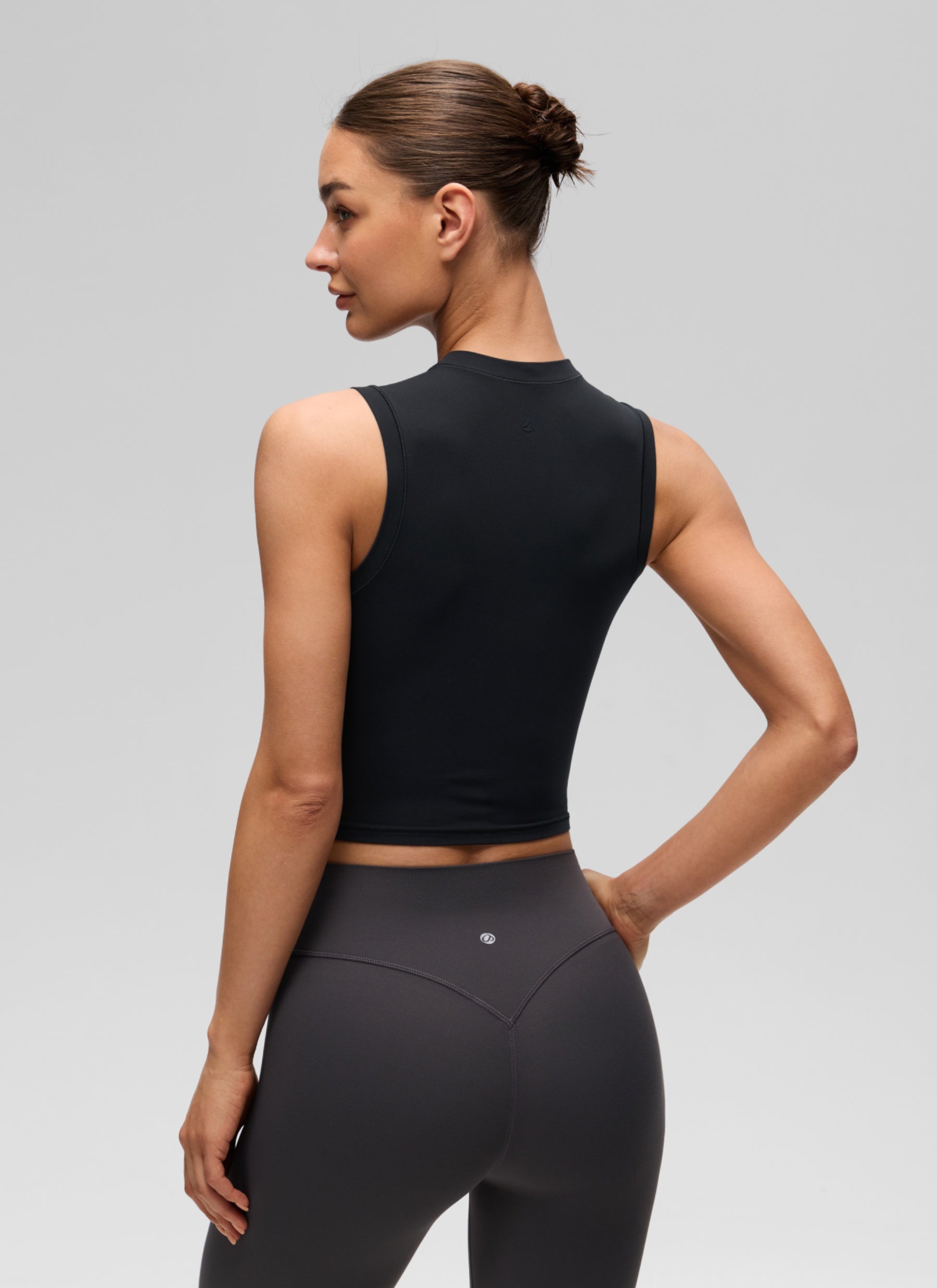 CRZ YOGA Women's Softembrace Casual Crop High Neck Tight Crewneck Tank Black