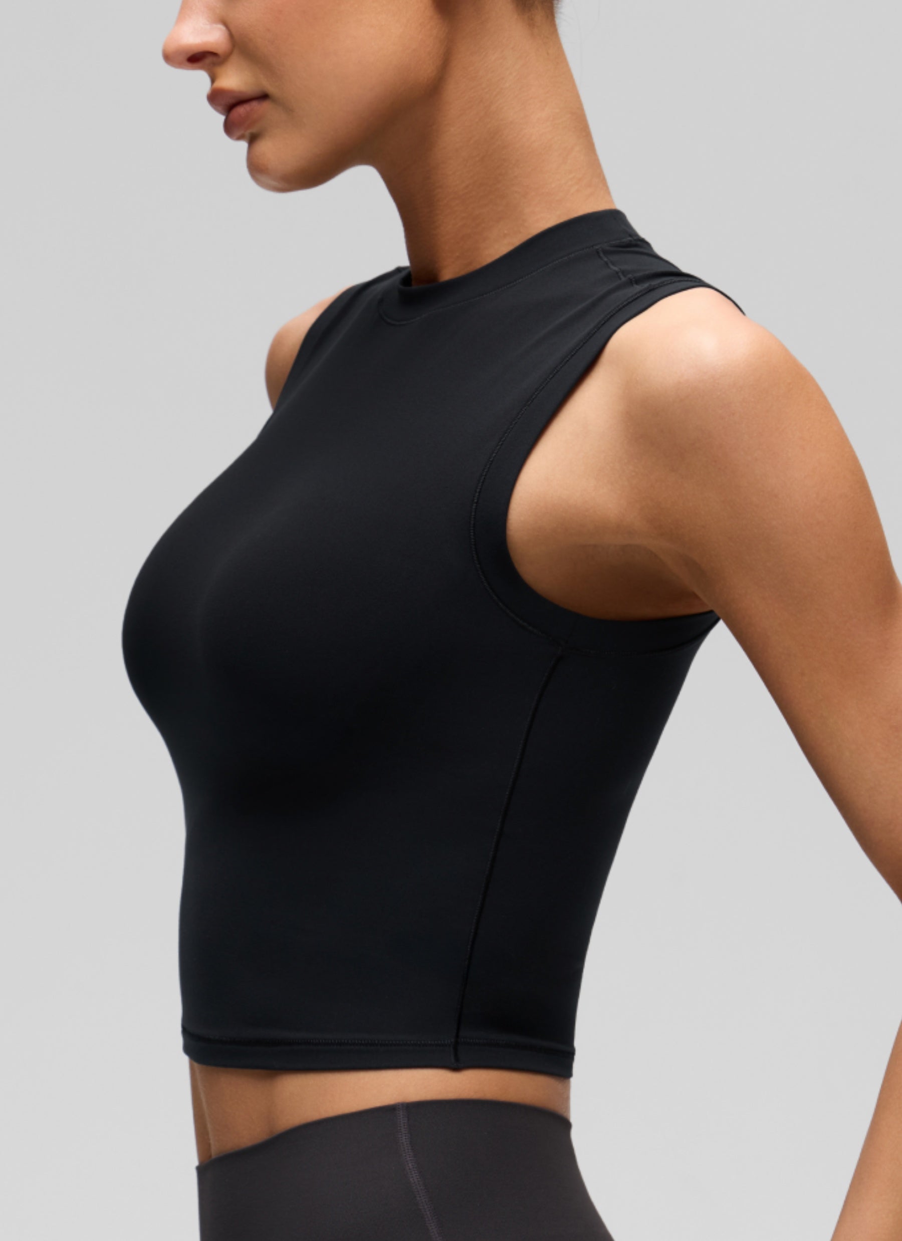 CRZ YOGA Women's Softembrace Casual Crop High Neck Tight Crewneck Tank Black