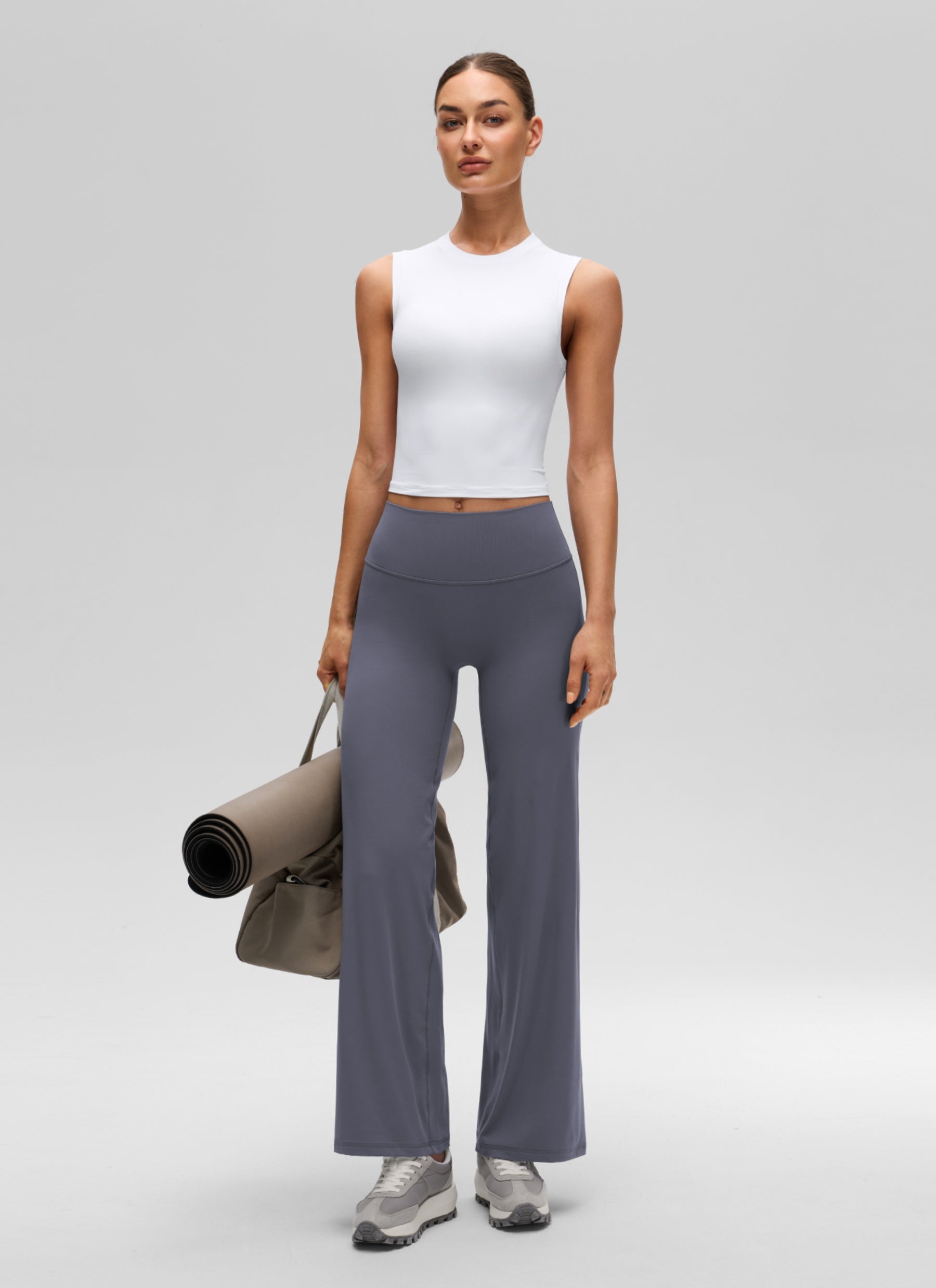CRZ YOGA Women's Softembrace Casual Crop High Neck Tight Crewneck Tank White