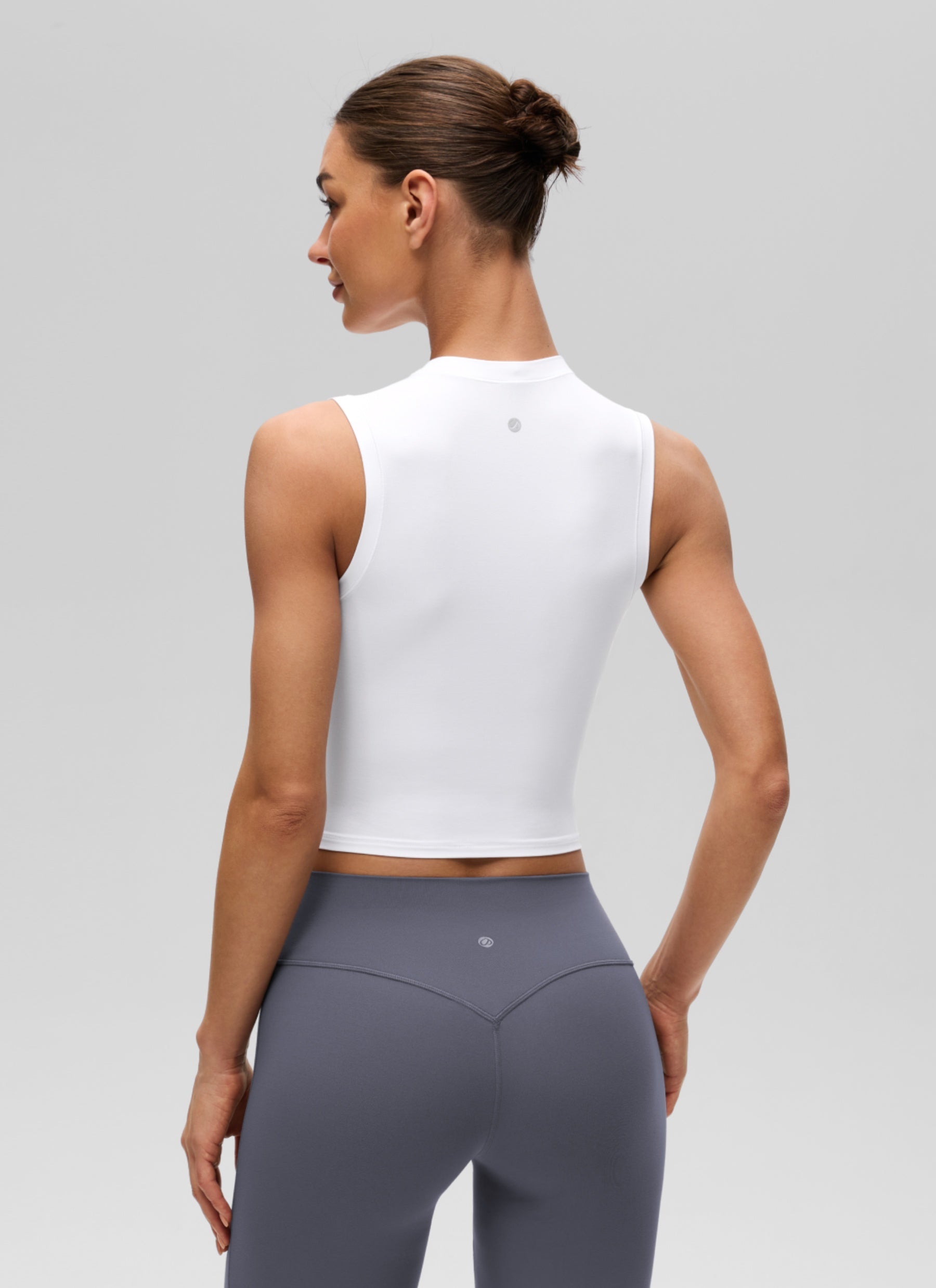 CRZ YOGA Women's Softembrace Casual Crop High Neck Tight Crewneck Tank White