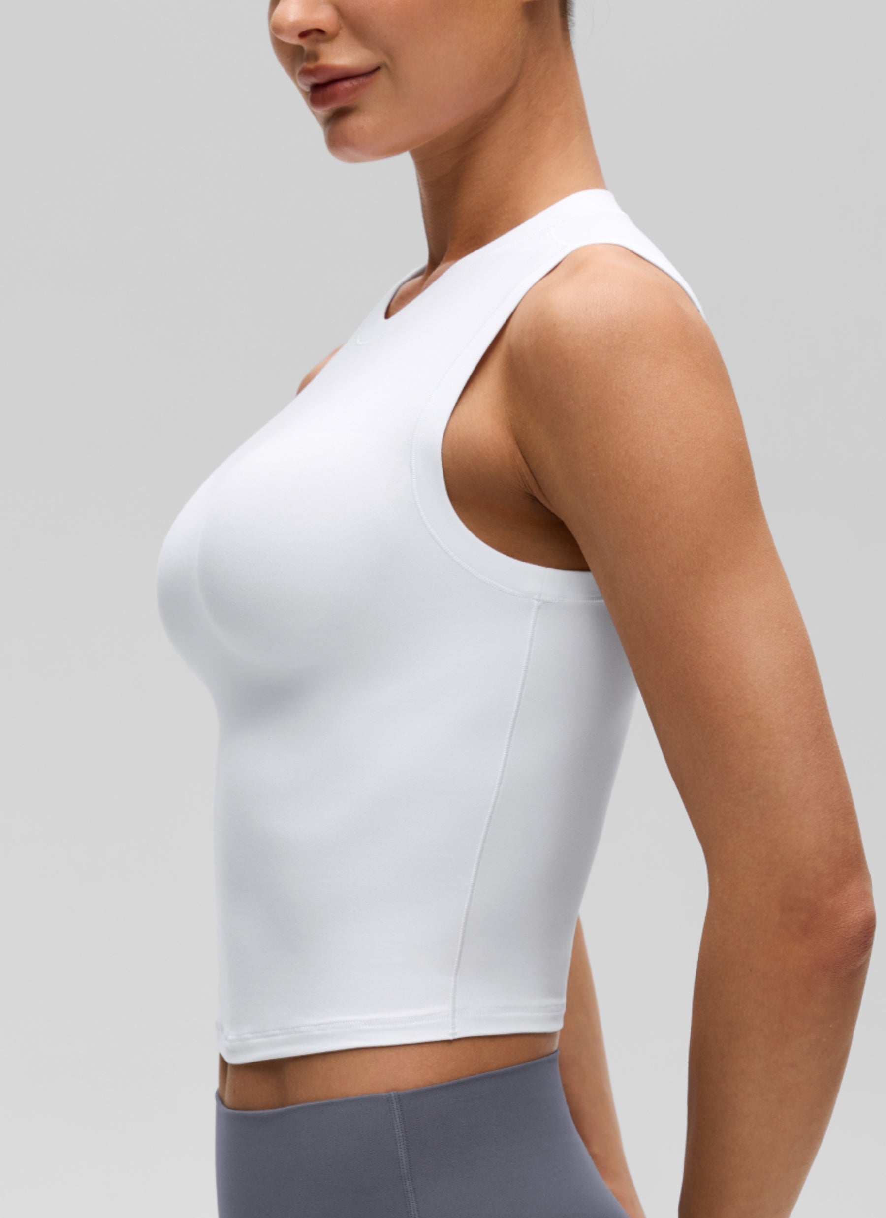 CRZ YOGA Women's Softembrace Casual Crop High Neck Tight Crewneck Tank White