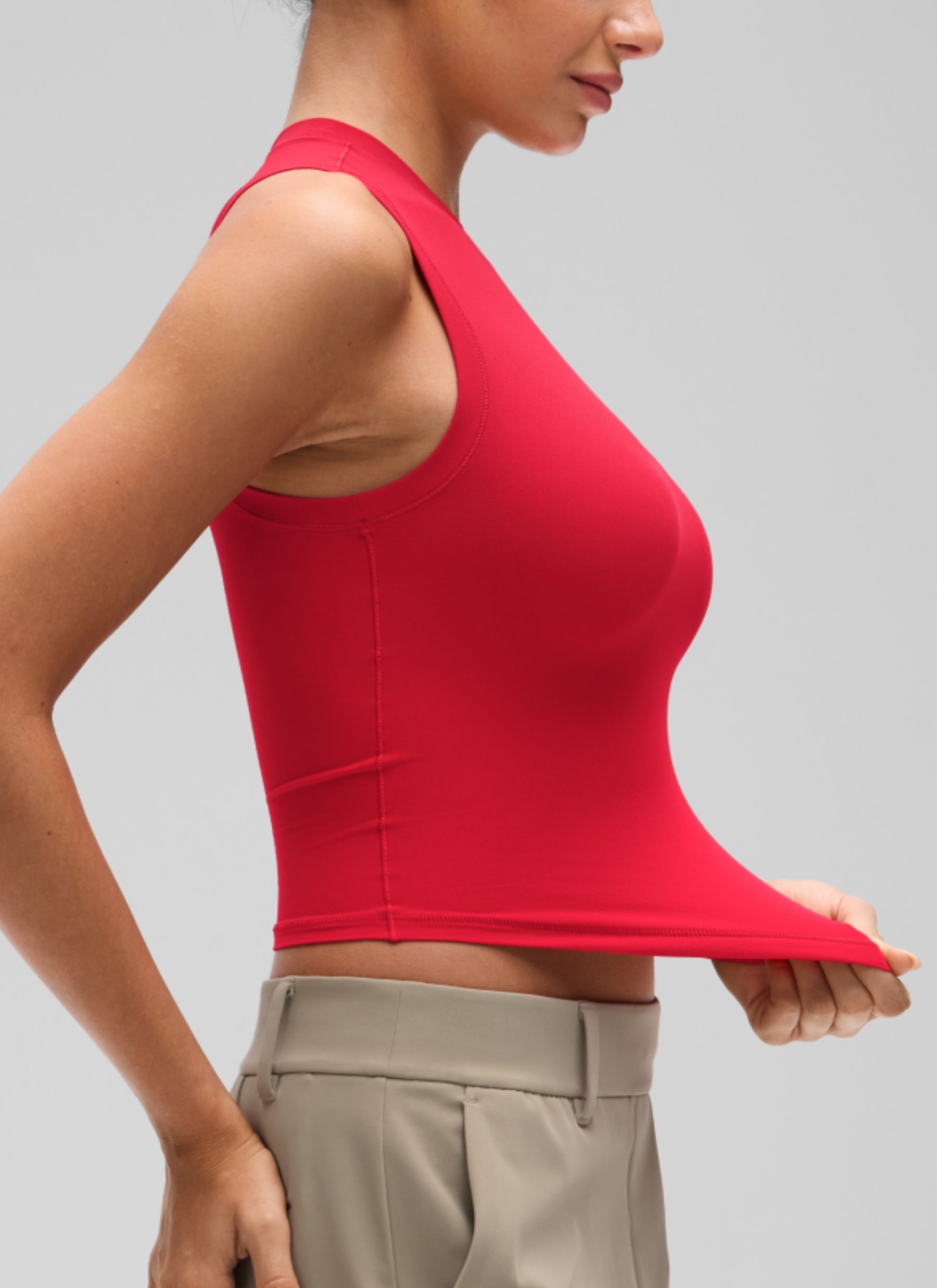 CRZ YOGA Women's Softembrace Casual Crop High Neck Tight Crewneck Tank Aurora Red