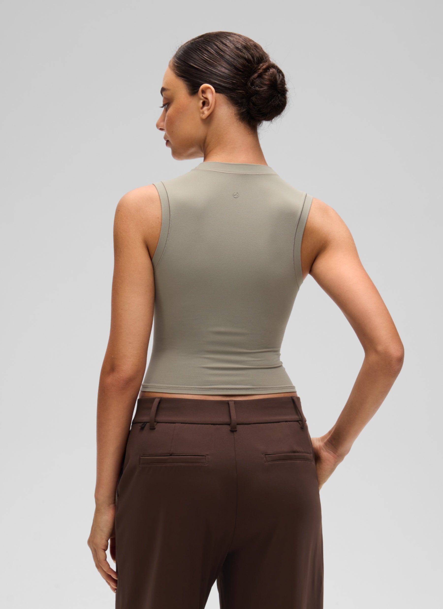 CRZ YOGA Women's Softembrace Casual Crop High Neck Tight Crewneck Tank Warm Ash Grey