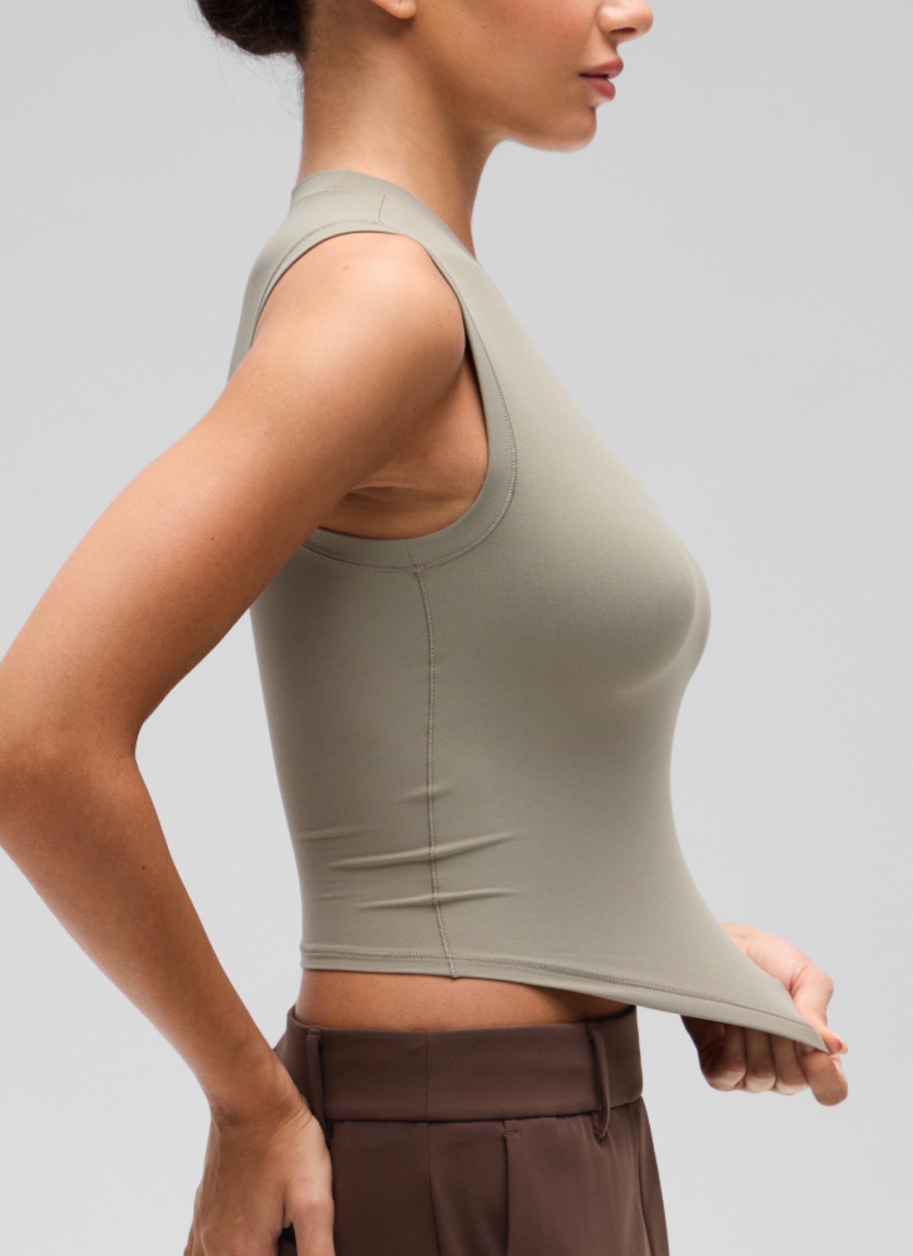 CRZ YOGA Women's Softembrace Casual Crop High Neck Tight Crewneck Tank Warm Ash Grey
