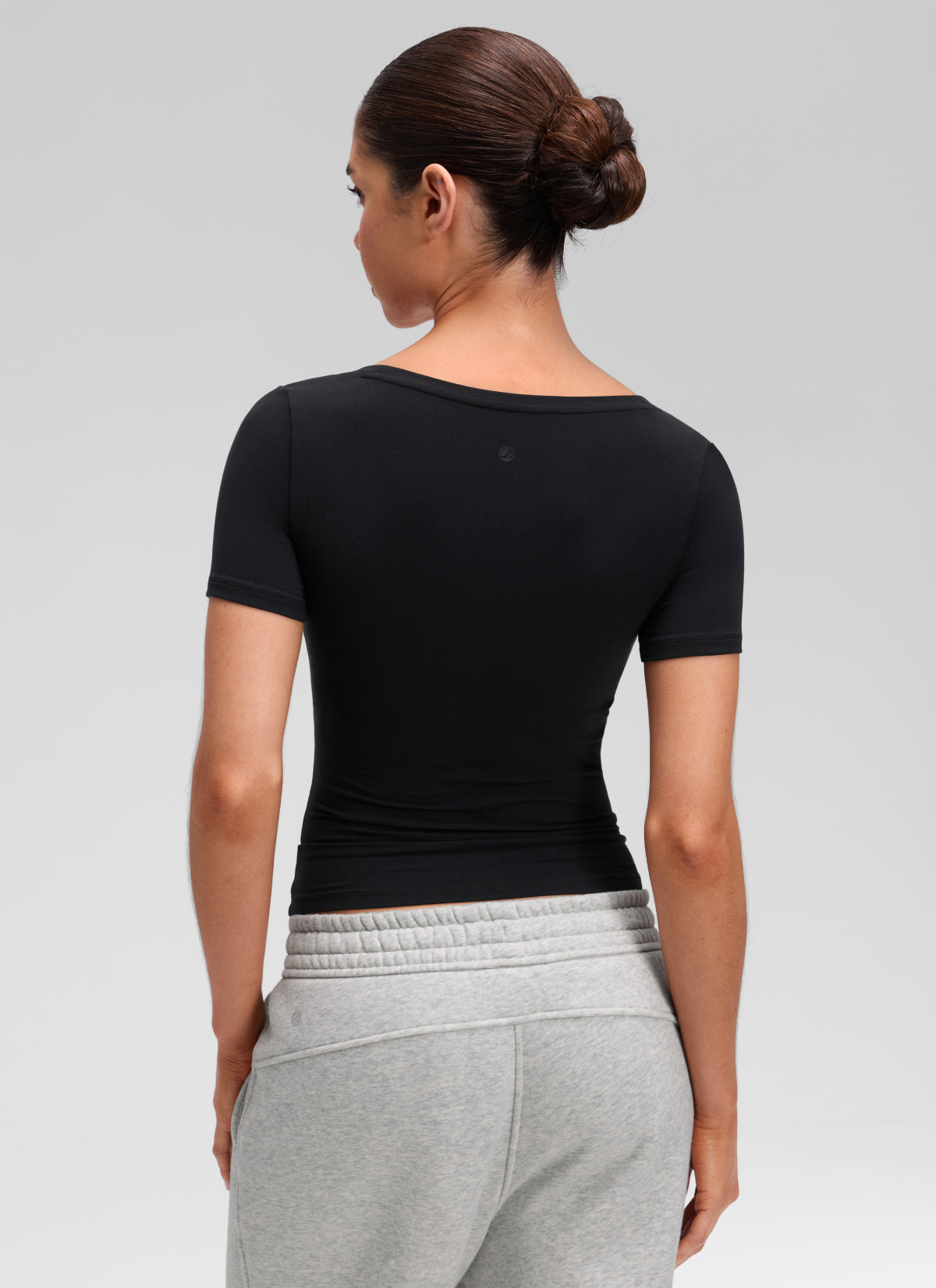 CRZ YOGA Women's Softembrace Casual U Neck Tight Fit Short Sleeve Black