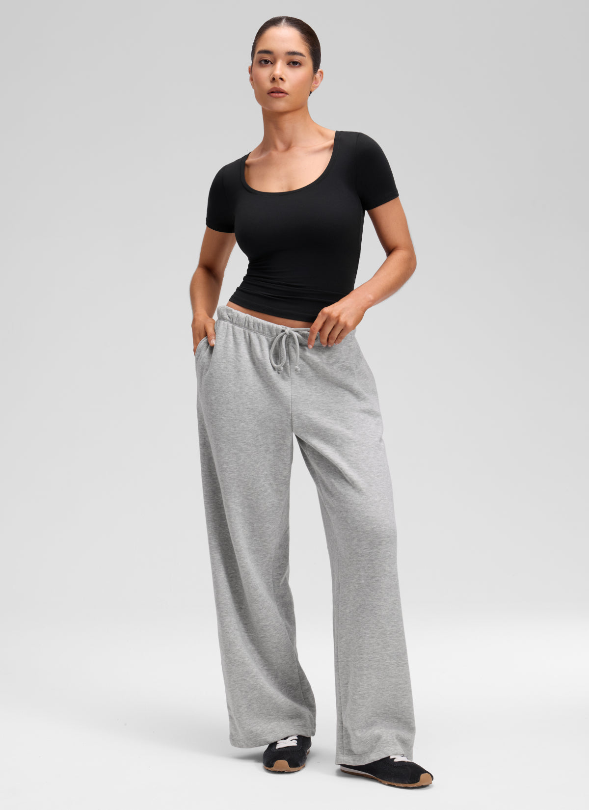 CRZ YOGA Women's Softembrace Casual U Neck Tight Fit Short Sleeve Black