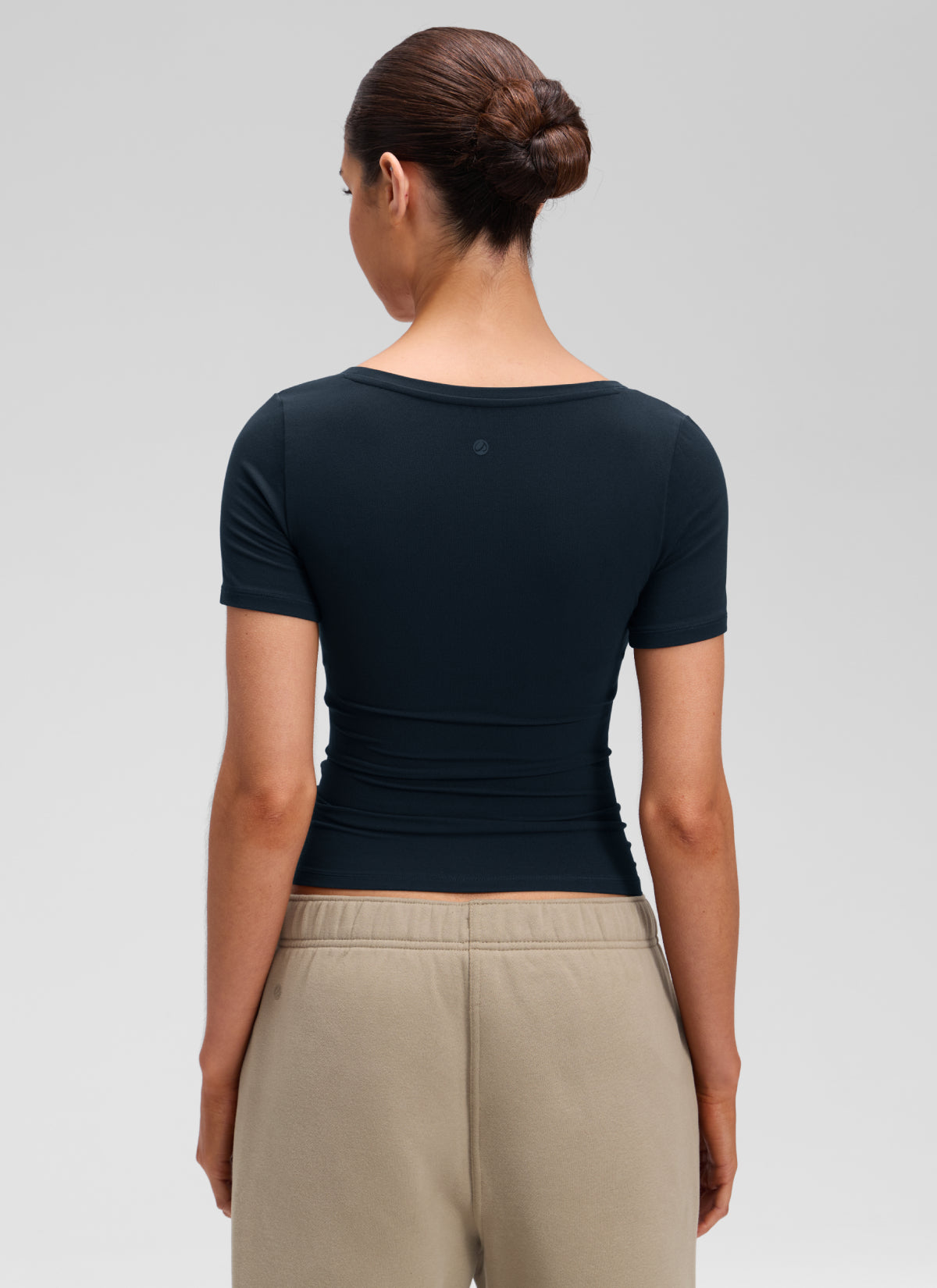 CRZ YOGA Women's Softembrace Casual U Neck Tight Fit Short Sleeve True Navy