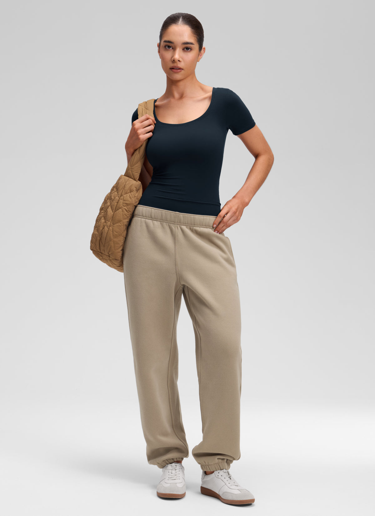 CRZ YOGA Women's Softembrace Casual U Neck Tight Fit Short Sleeve True Navy