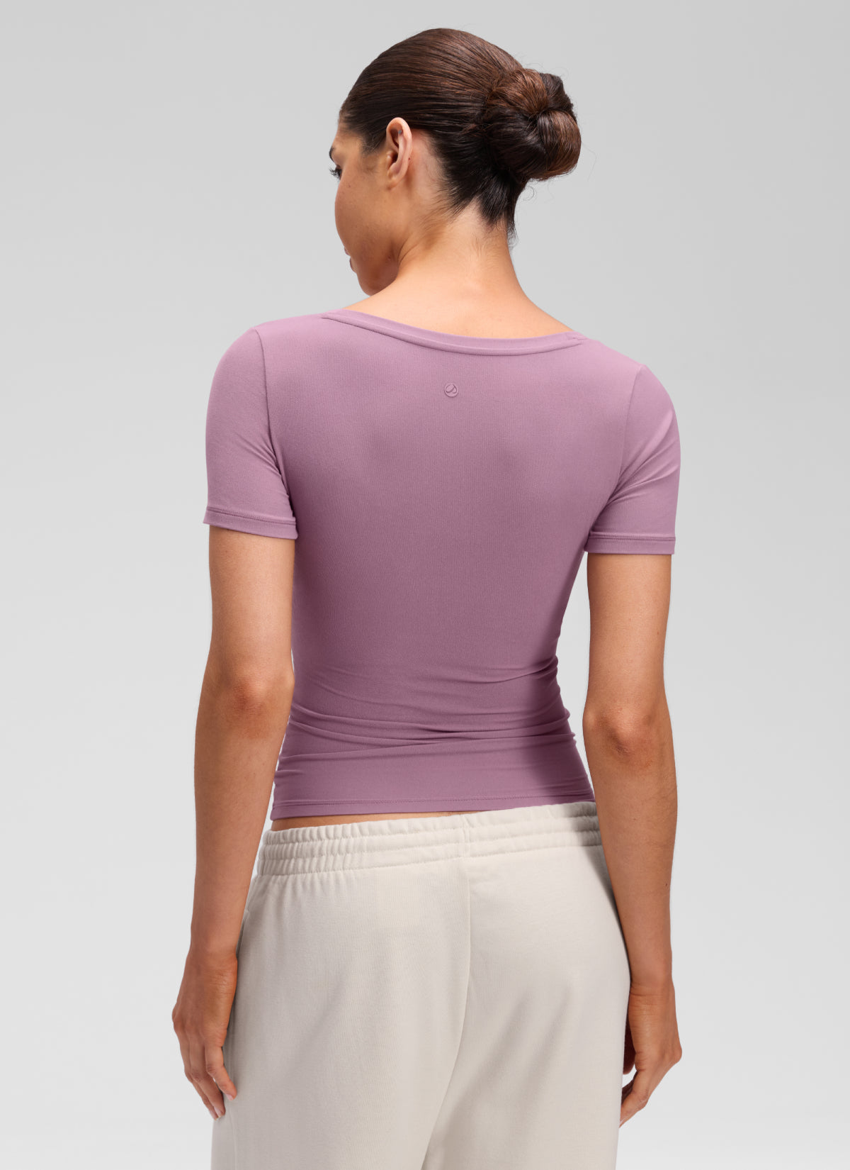 CRZ YOGA Women's Softembrace Casual U Neck Tight Fit Short Sleeve Light Lavender