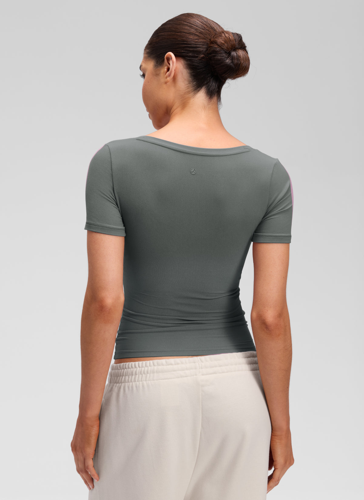 CRZ YOGA Women's Softembrace Casual U Neck Tight Fit Short Sleeve Grey Sage