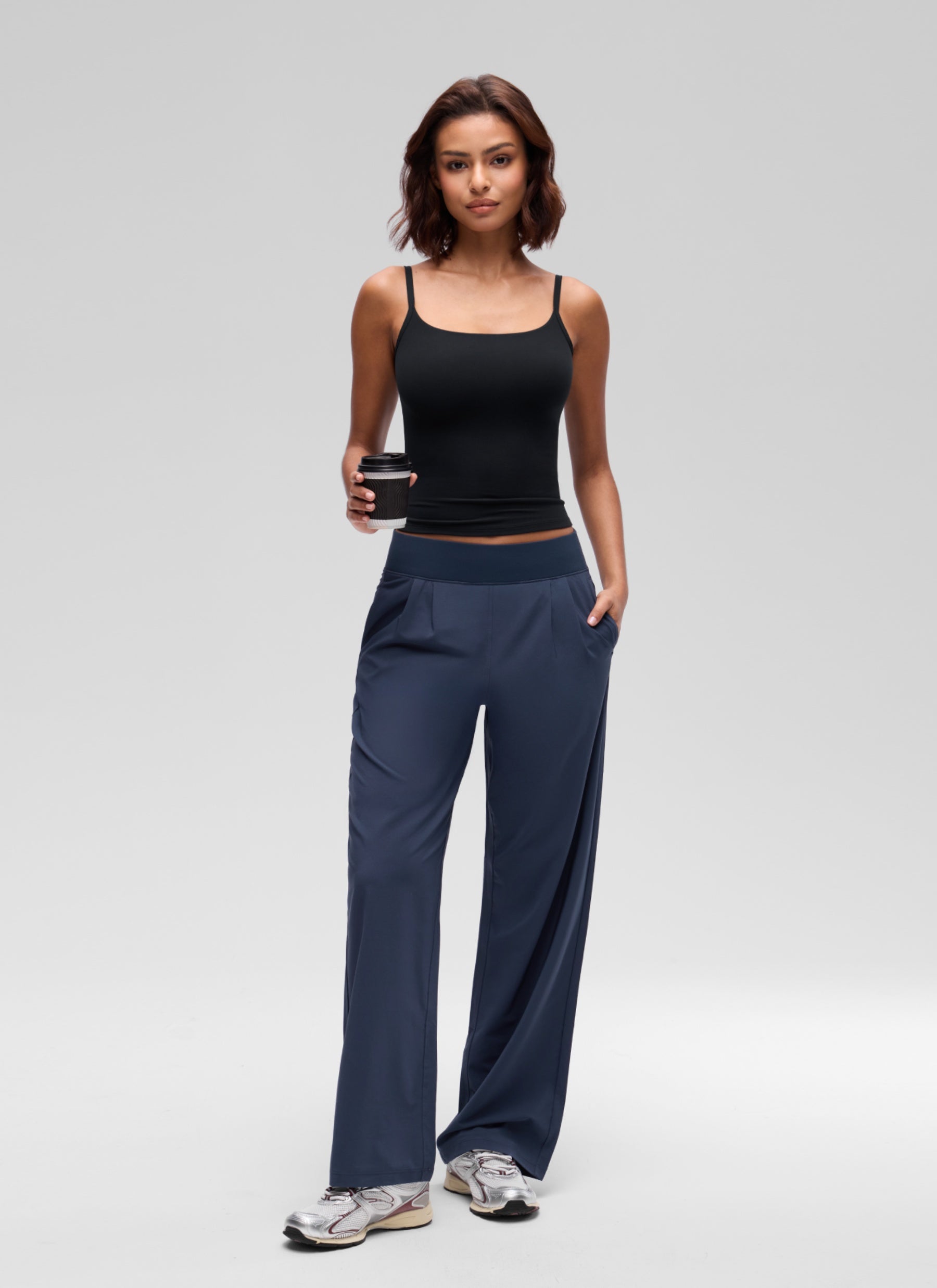 CRZ YOGA Women's Softembrace Casual Scoop Neck Double Lined Tank Black @model_info:T