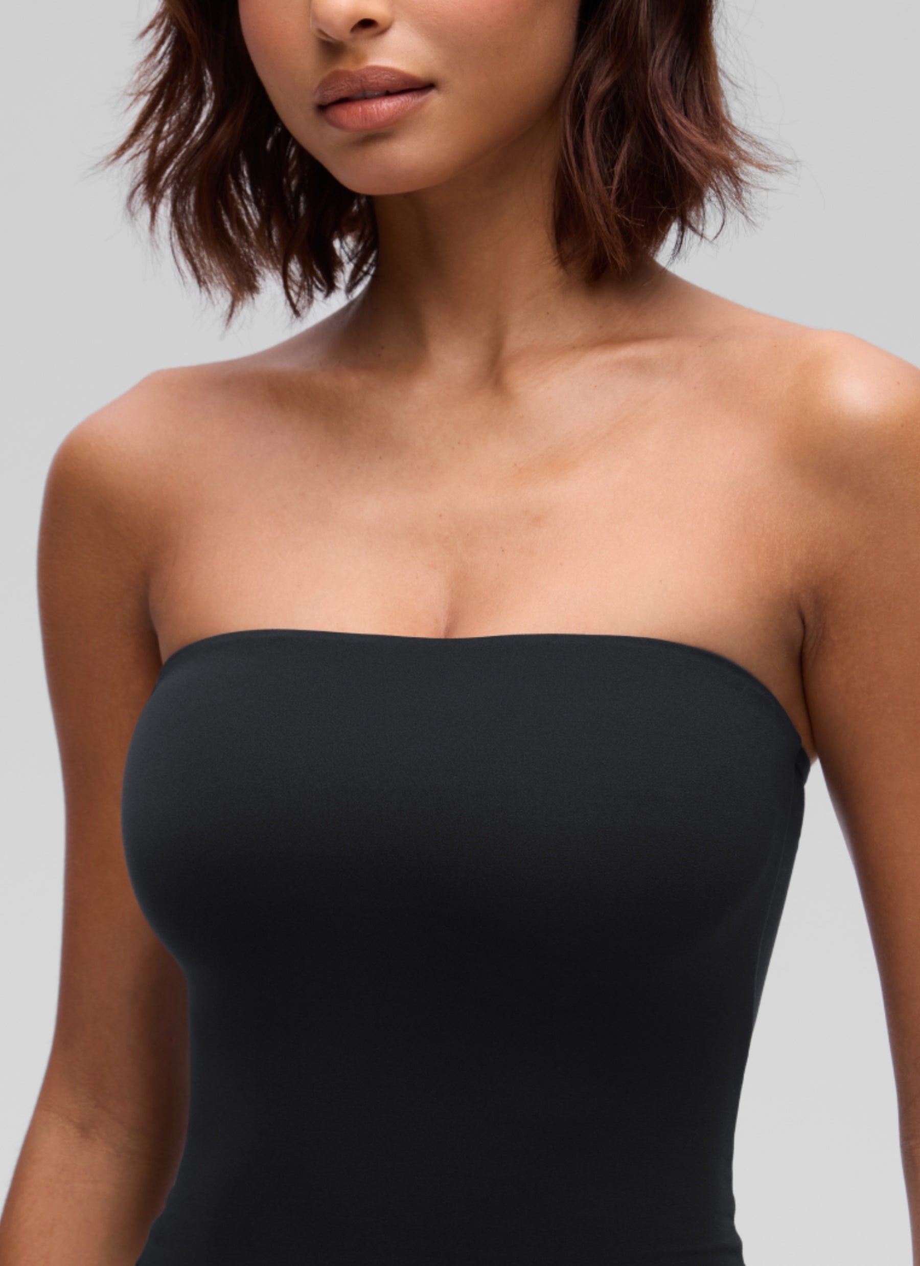 CRZ YOGA Women's Softembrace Casual Double Lined Crop Strapless Top Black