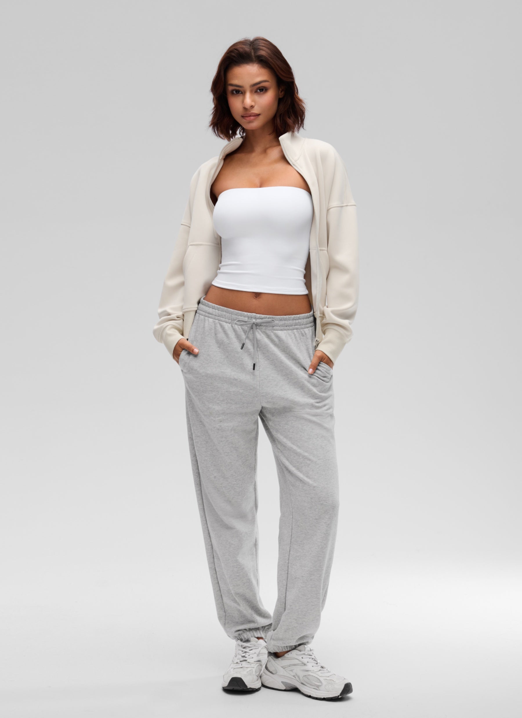 CRZ YOGA Women's Softembrace Casual Double Lined Crop Strapless Top White