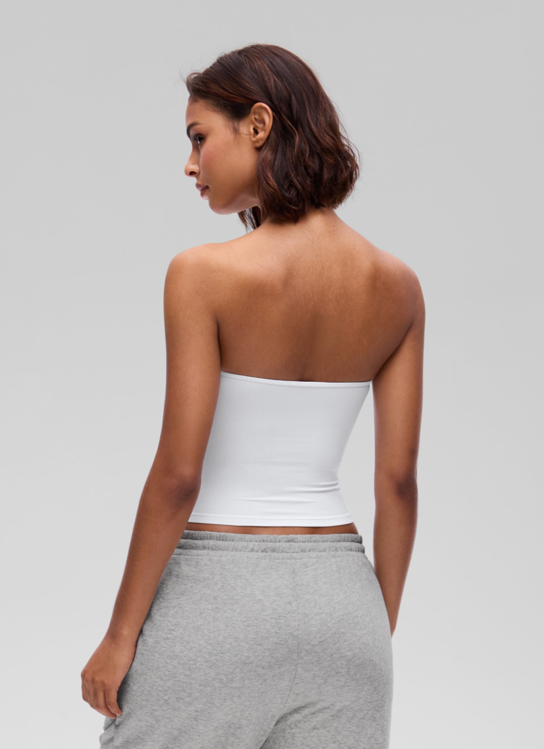 CRZ YOGA Women's Softembrace Casual Double Lined Crop Strapless Top White