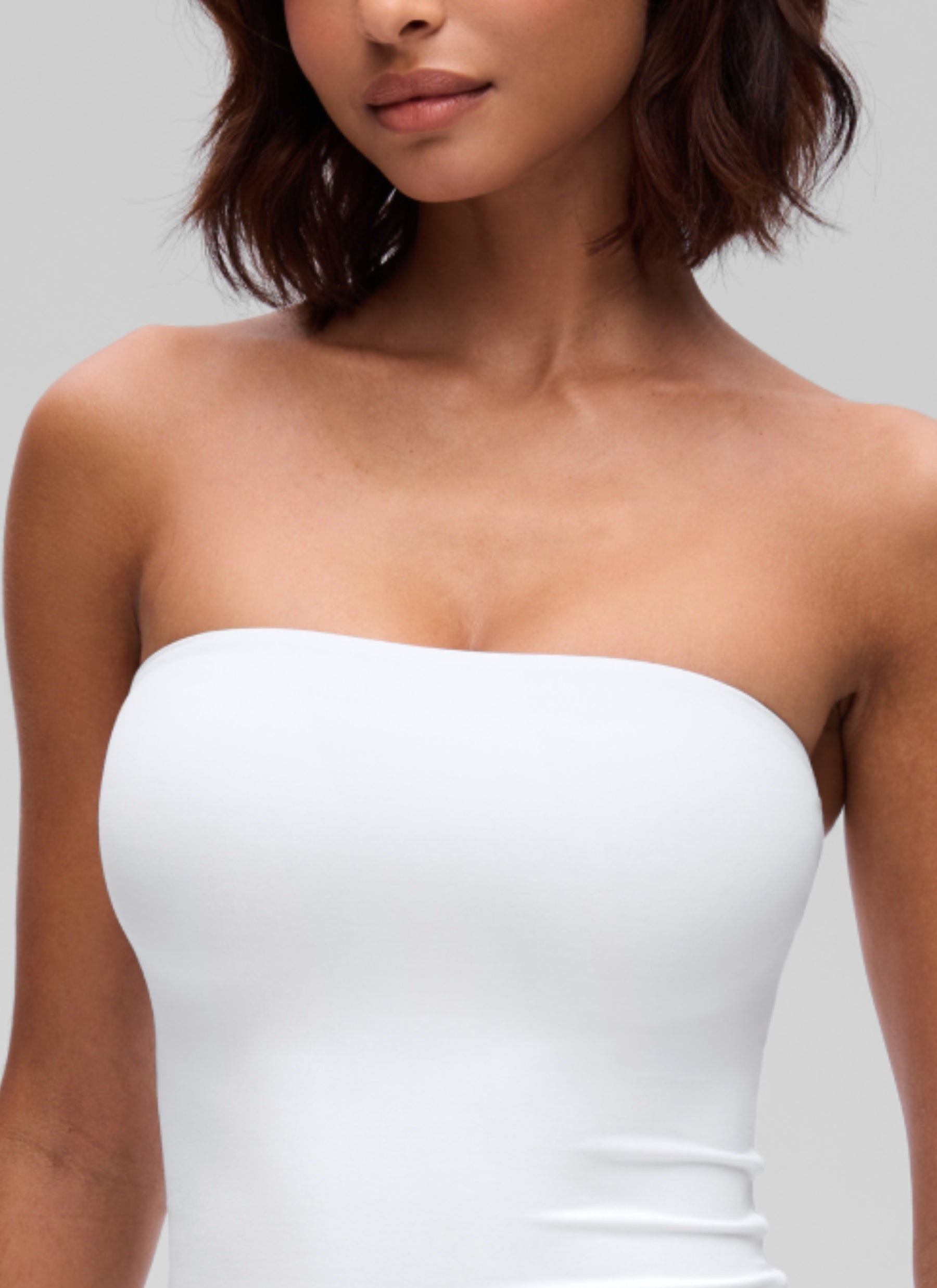 CRZ YOGA Women's Softembrace Casual Double Lined Crop Strapless Top White