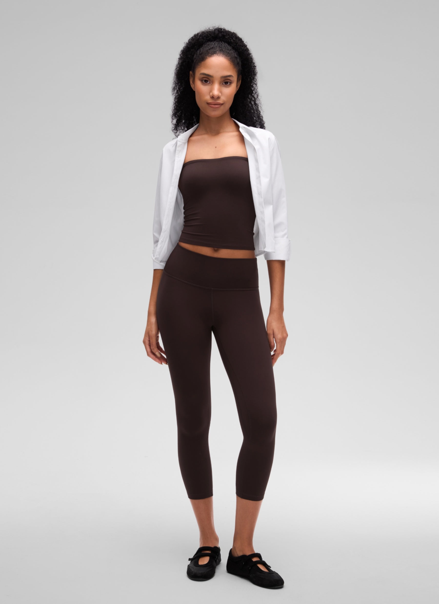 CRZ YOGA Women's Softembrace Casual Double Lined Crop Strapless Top Hot Fudge Brown