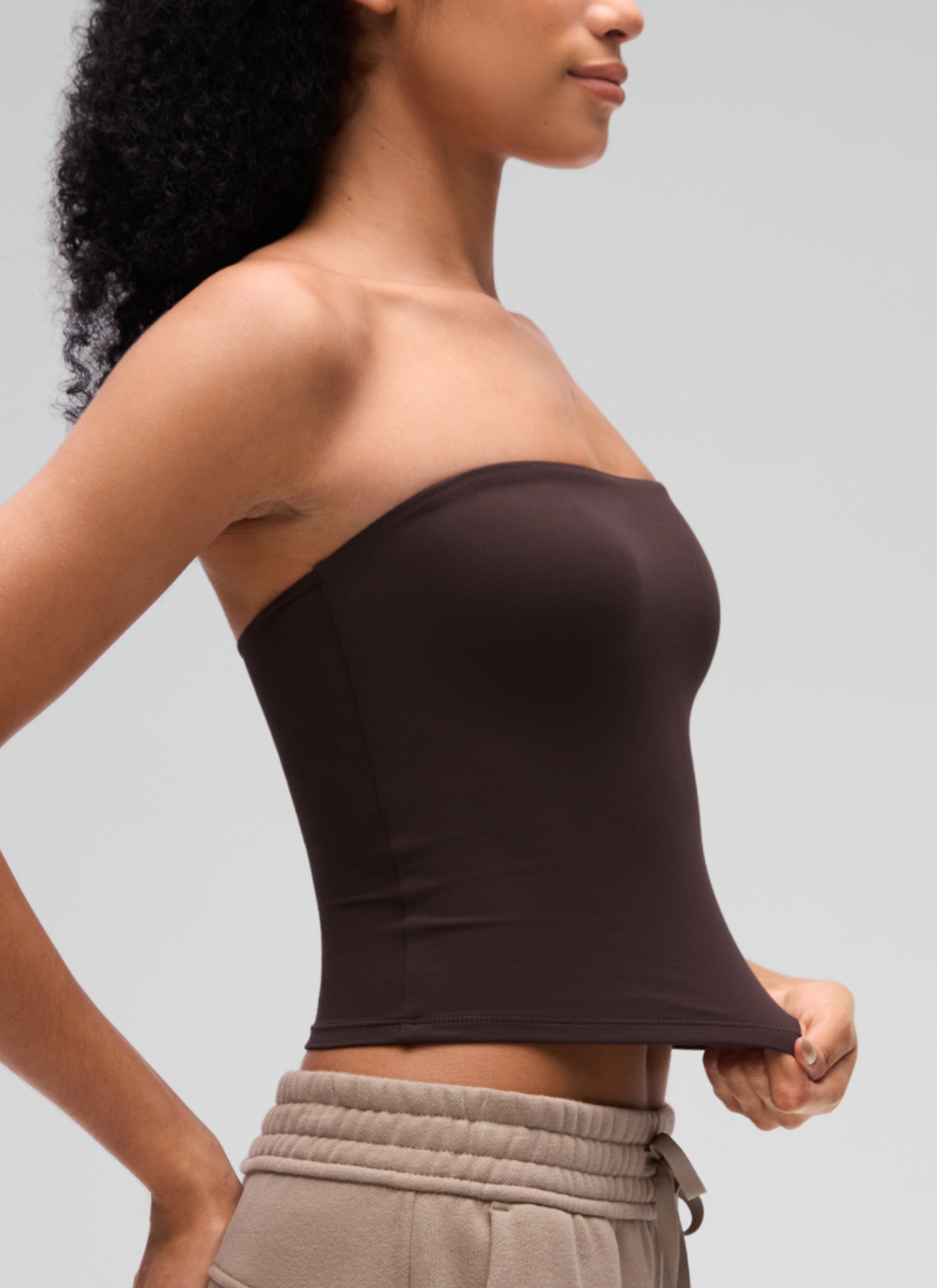 CRZ YOGA Women's Softembrace Casual Double Lined Crop Strapless Top Hot Fudge Brown