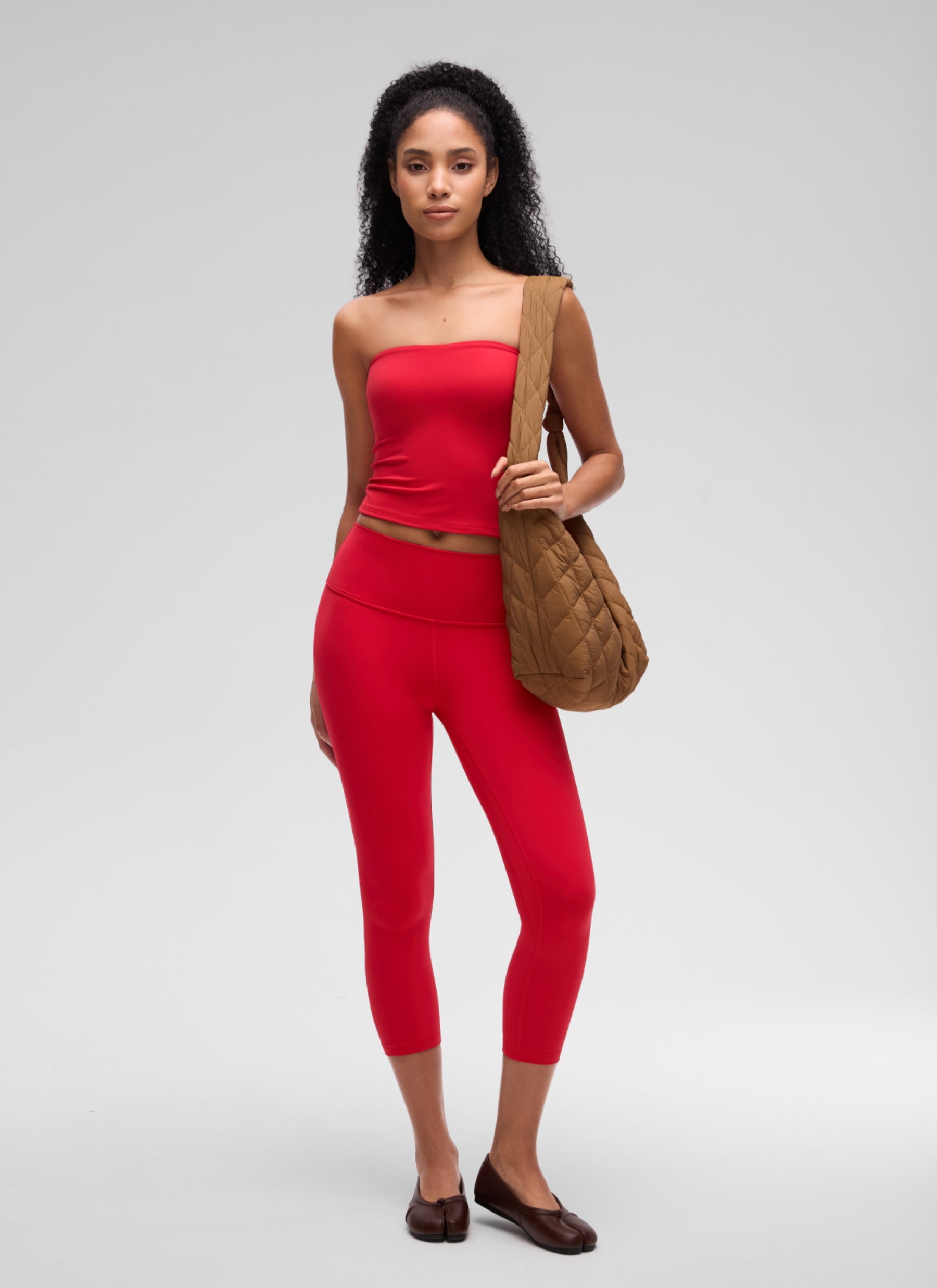 CRZ YOGA Women's Softembrace Casual Double Lined Crop Strapless Top Aurora Red