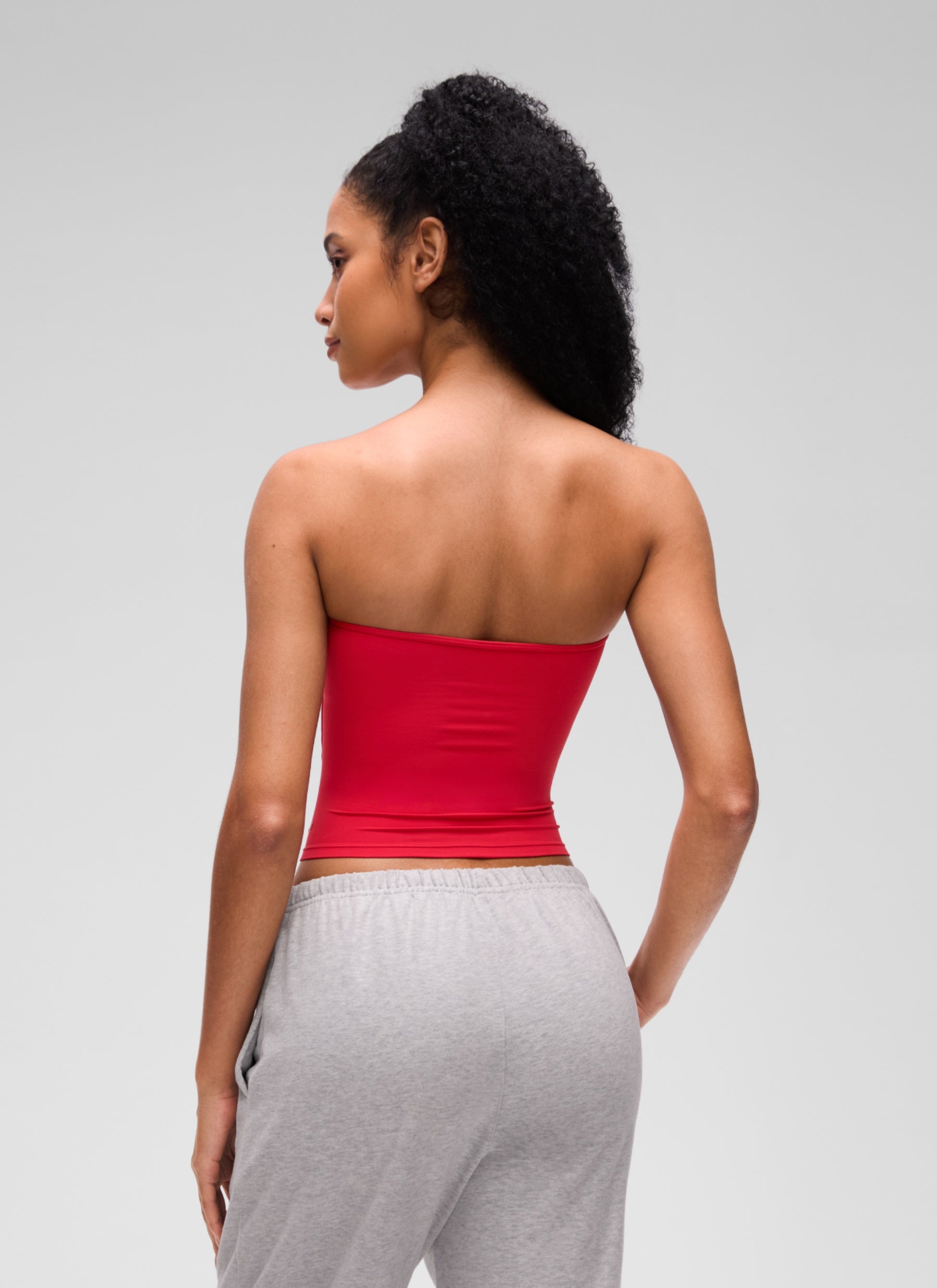 CRZ YOGA Women's Softembrace Casual Double Lined Crop Strapless Top Aurora Red