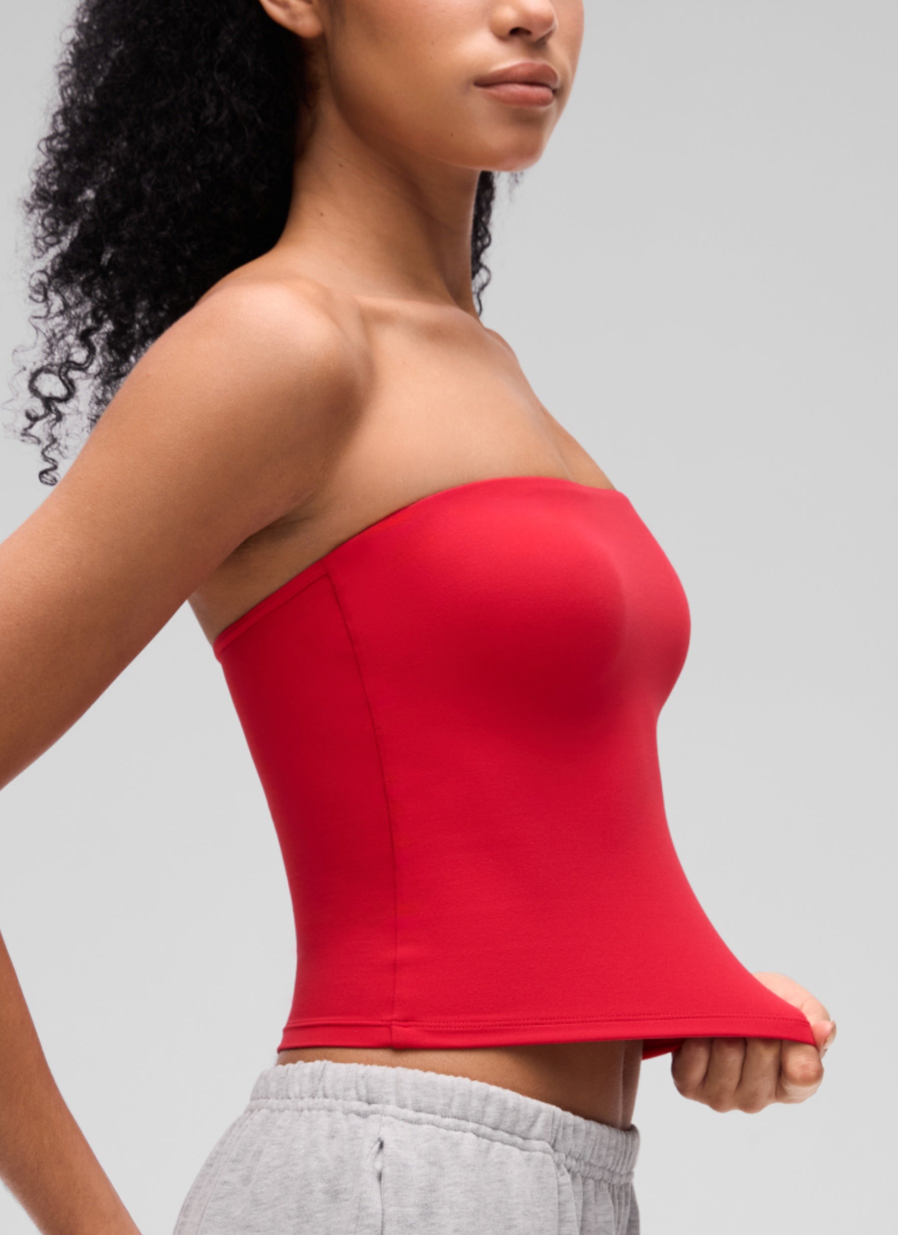 CRZ YOGA Women's Softembrace Casual Double Lined Crop Strapless Top Aurora Red