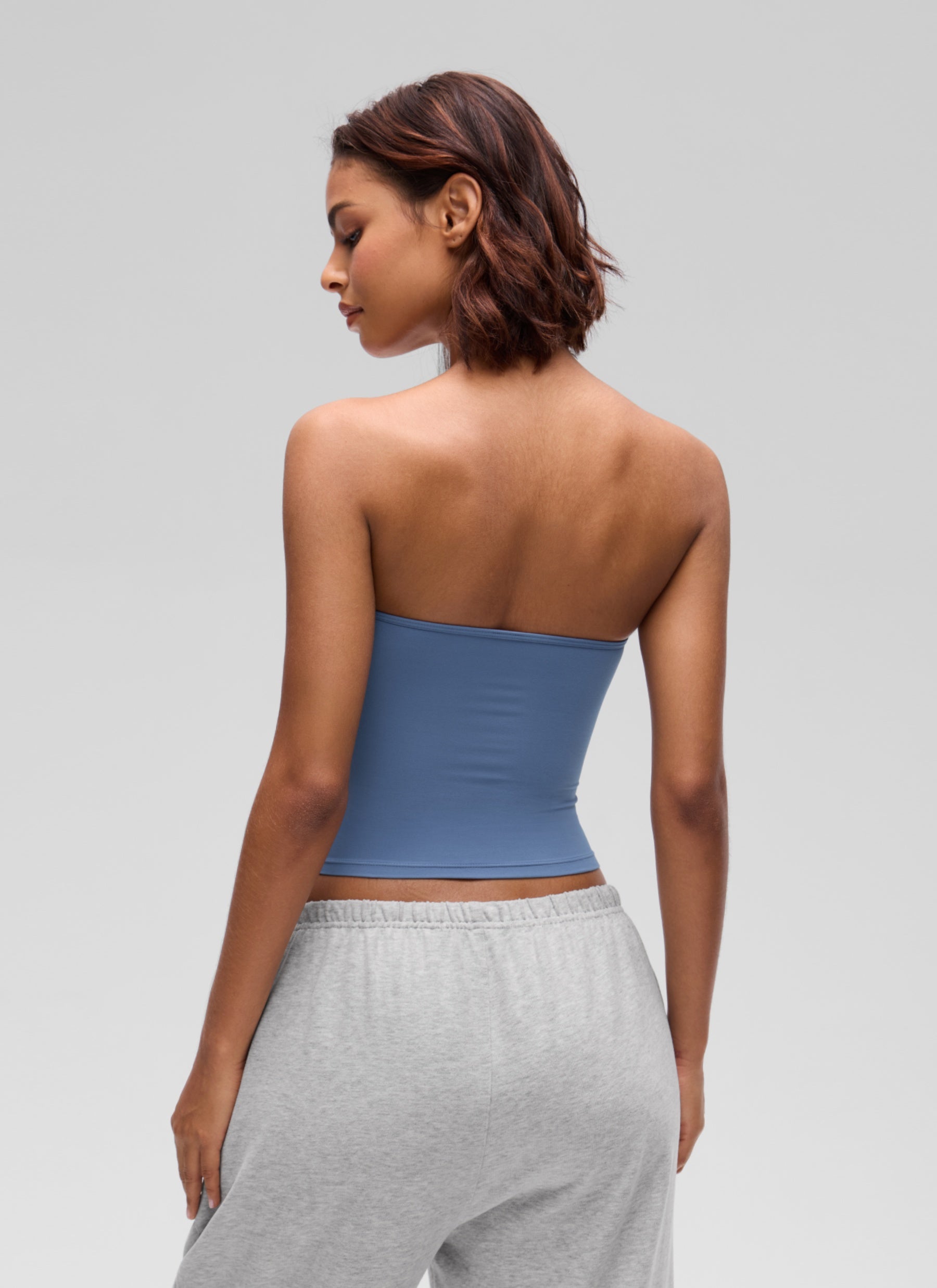 CRZ YOGA Women's Softembrace Casual Double Lined Crop Strapless Top Oasis Blue
