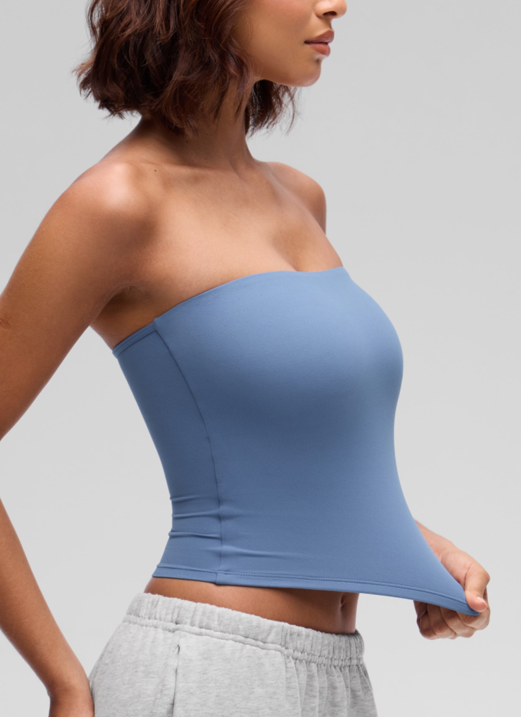 CRZ YOGA Women's Softembrace Casual Double Lined Crop Strapless Top Oasis Blue