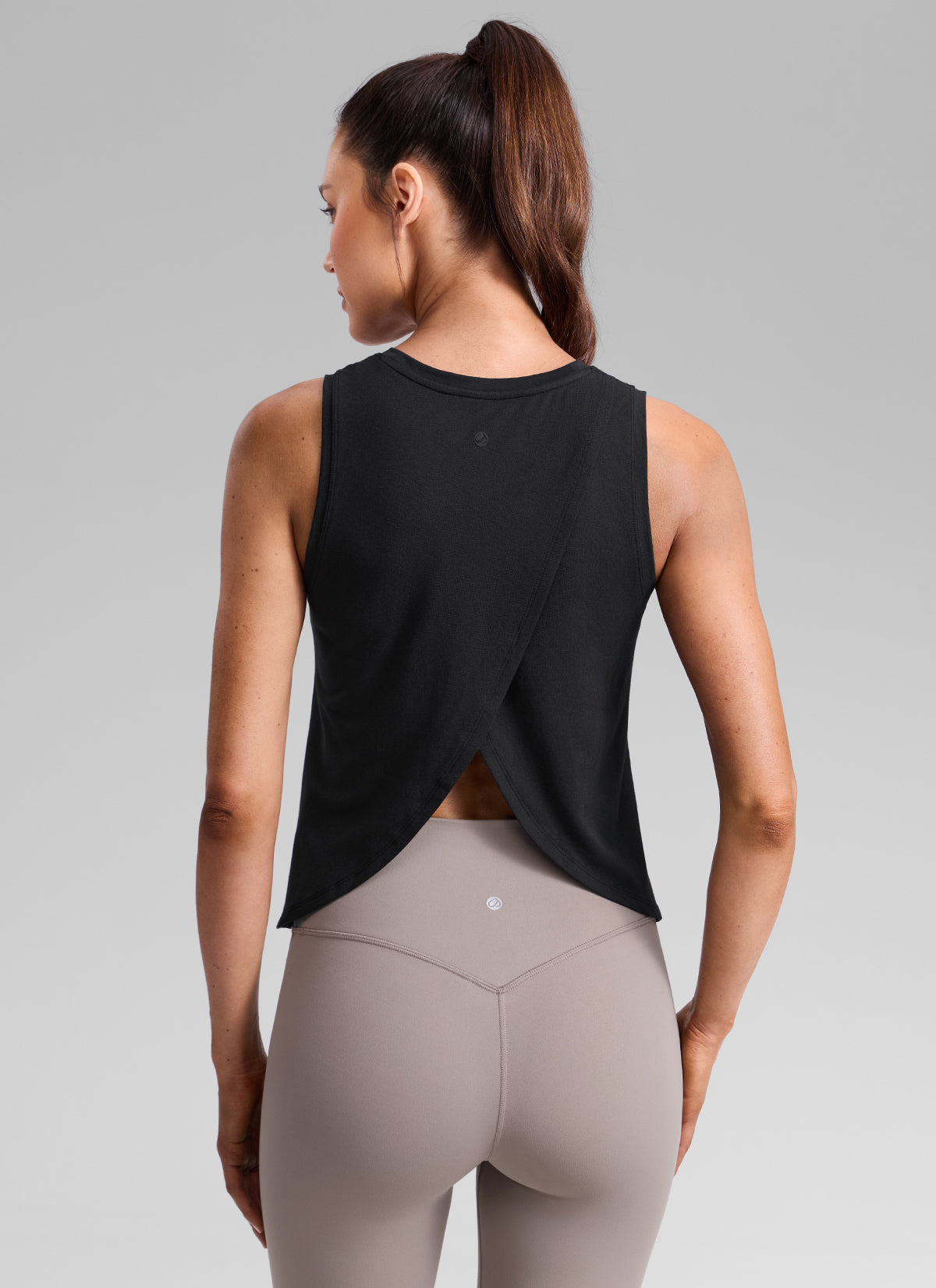 CRZ YOGA Women's Poly Cotton-Blend Workout Open Split Back Tank Black
