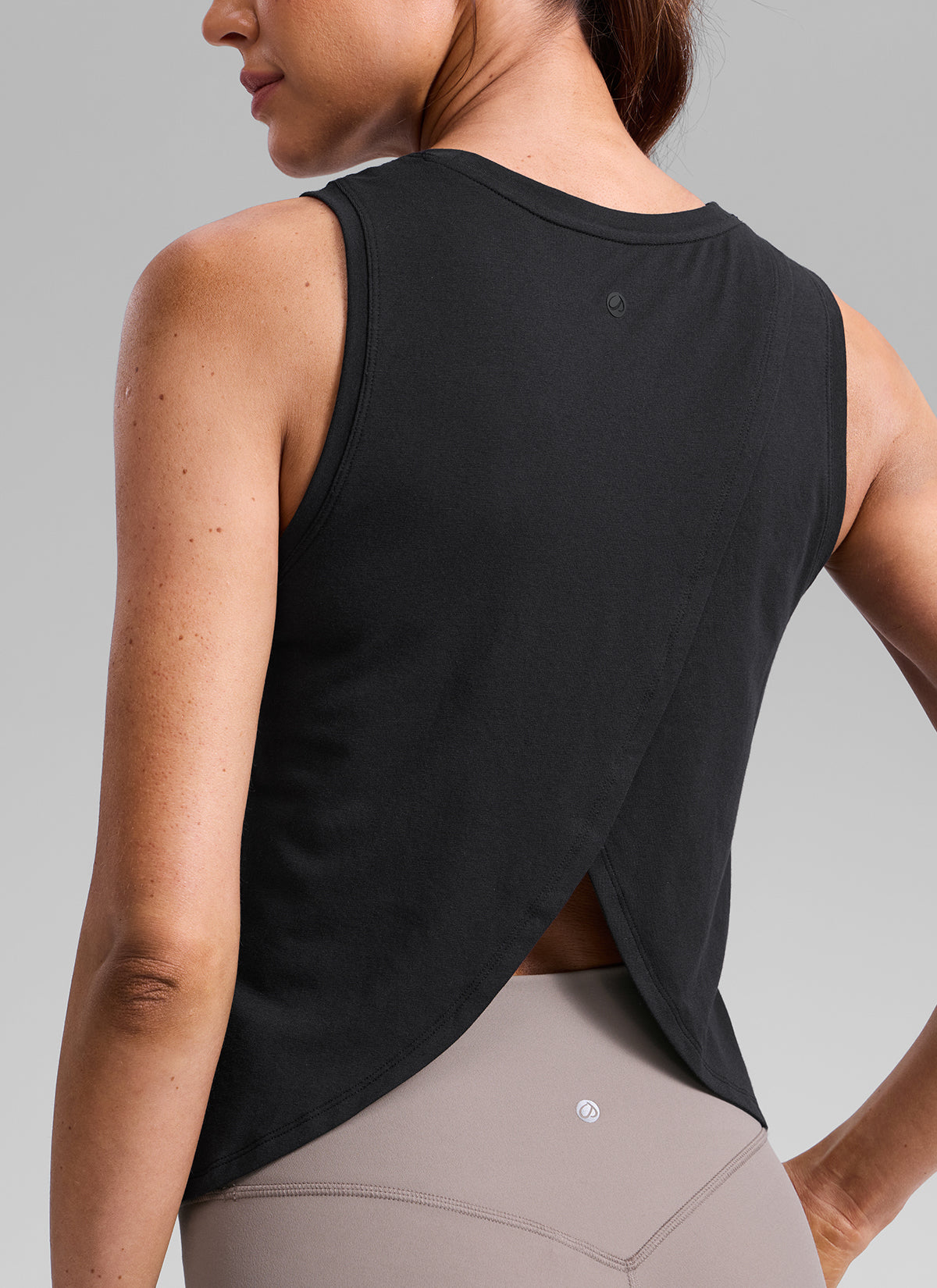 CRZ YOGA Women's Poly Cotton-Blend Workout Open Split Back Tank Black