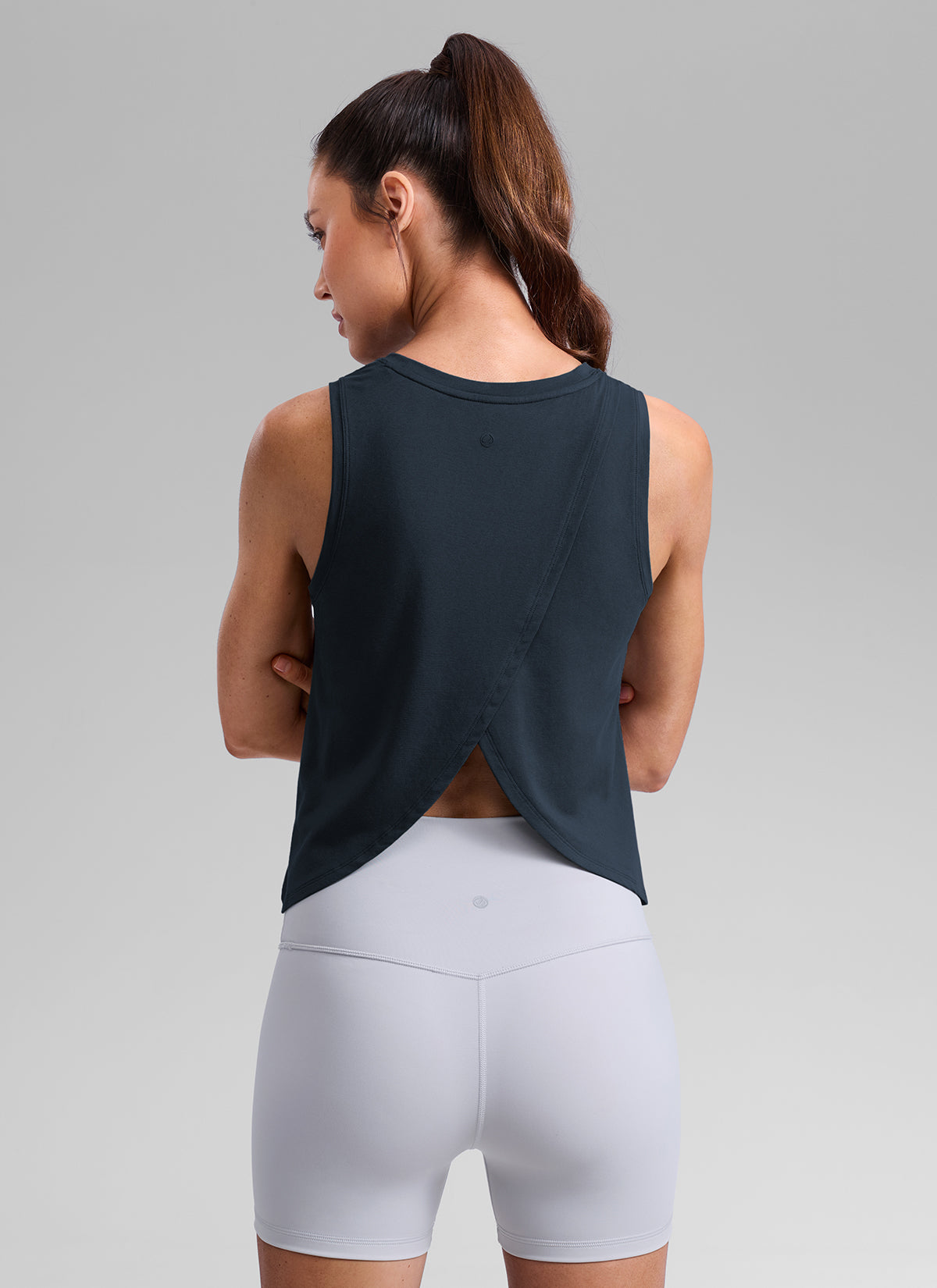 CRZ YOGA Women's Poly Cotton-Blend Workout Open Split Back Tank True Navy