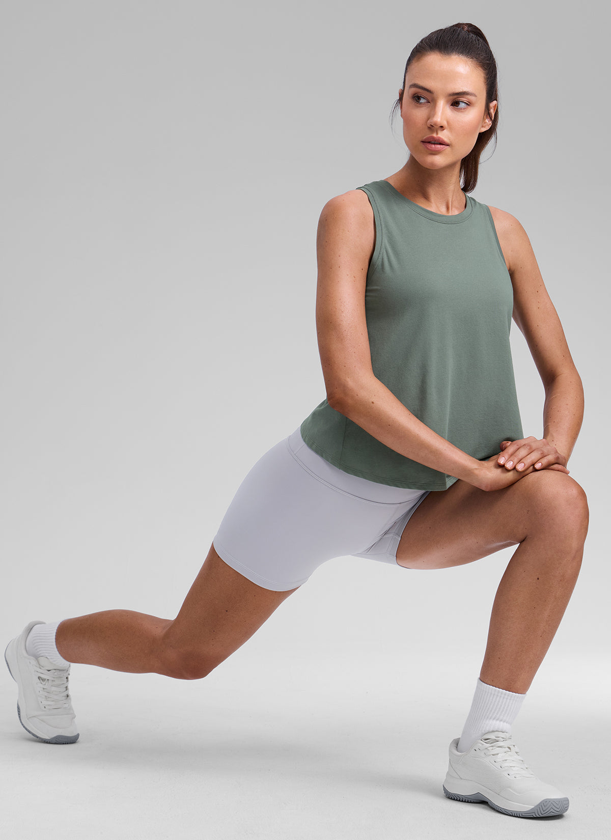 CRZ YOGA Women's Poly Cotton-Blend Workout Open Split Back Tank Grey Sage