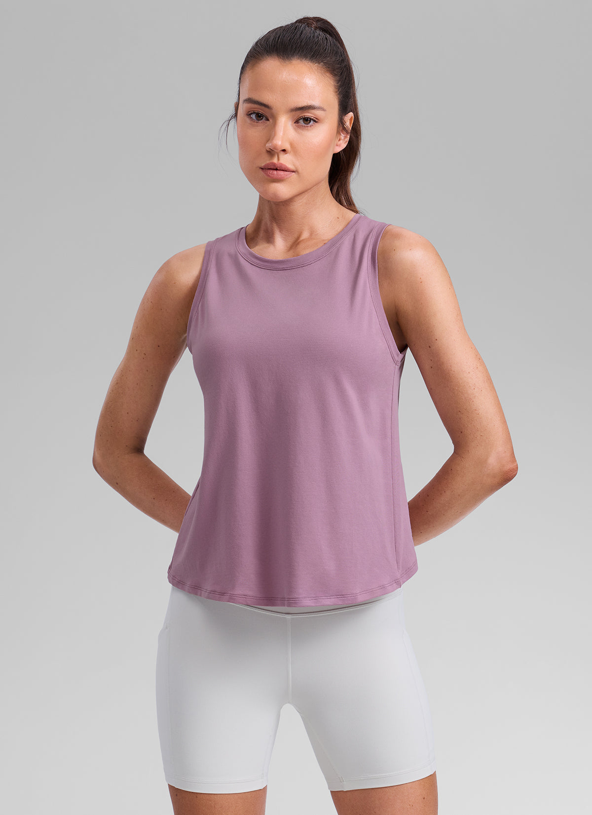CRZ YOGA Women's Poly Cotton-Blend Workout Open Split Back Tank Light Lavender