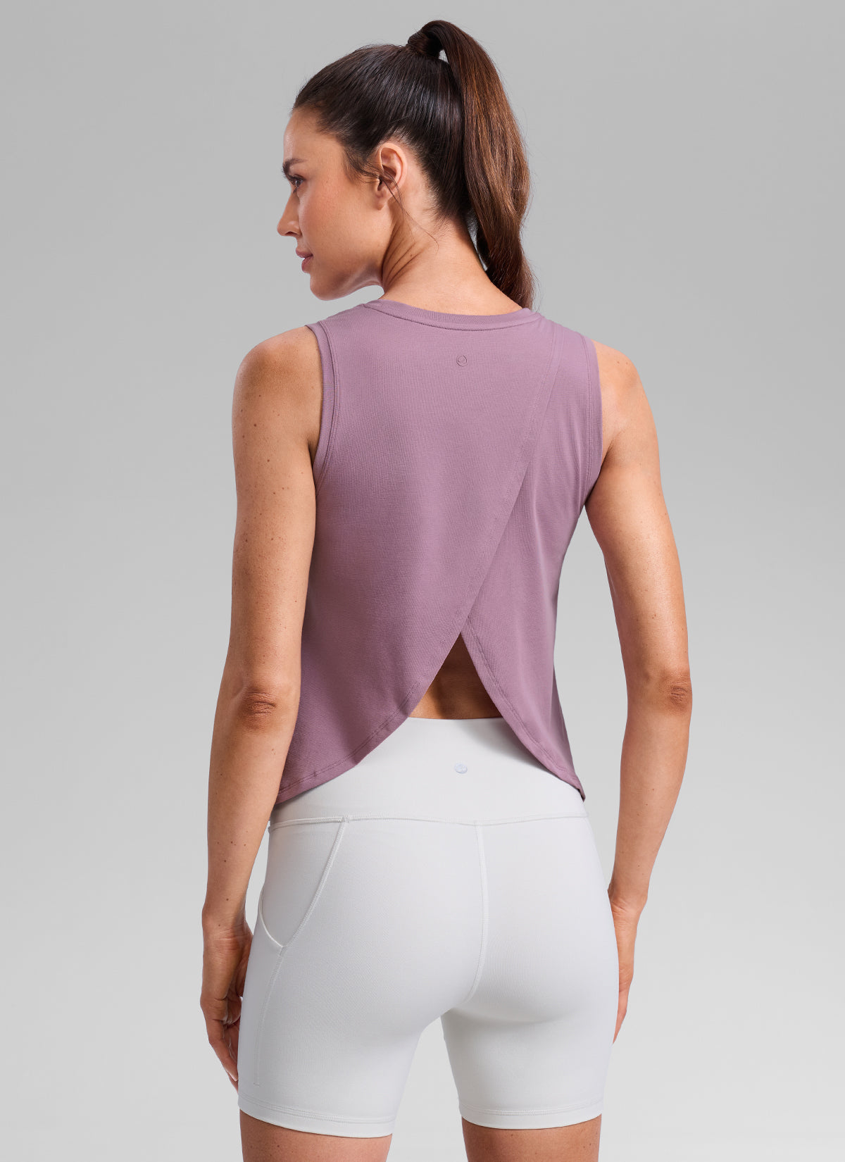 CRZ YOGA Women's Poly Cotton-Blend Workout Open Split Back Tank Light Lavender