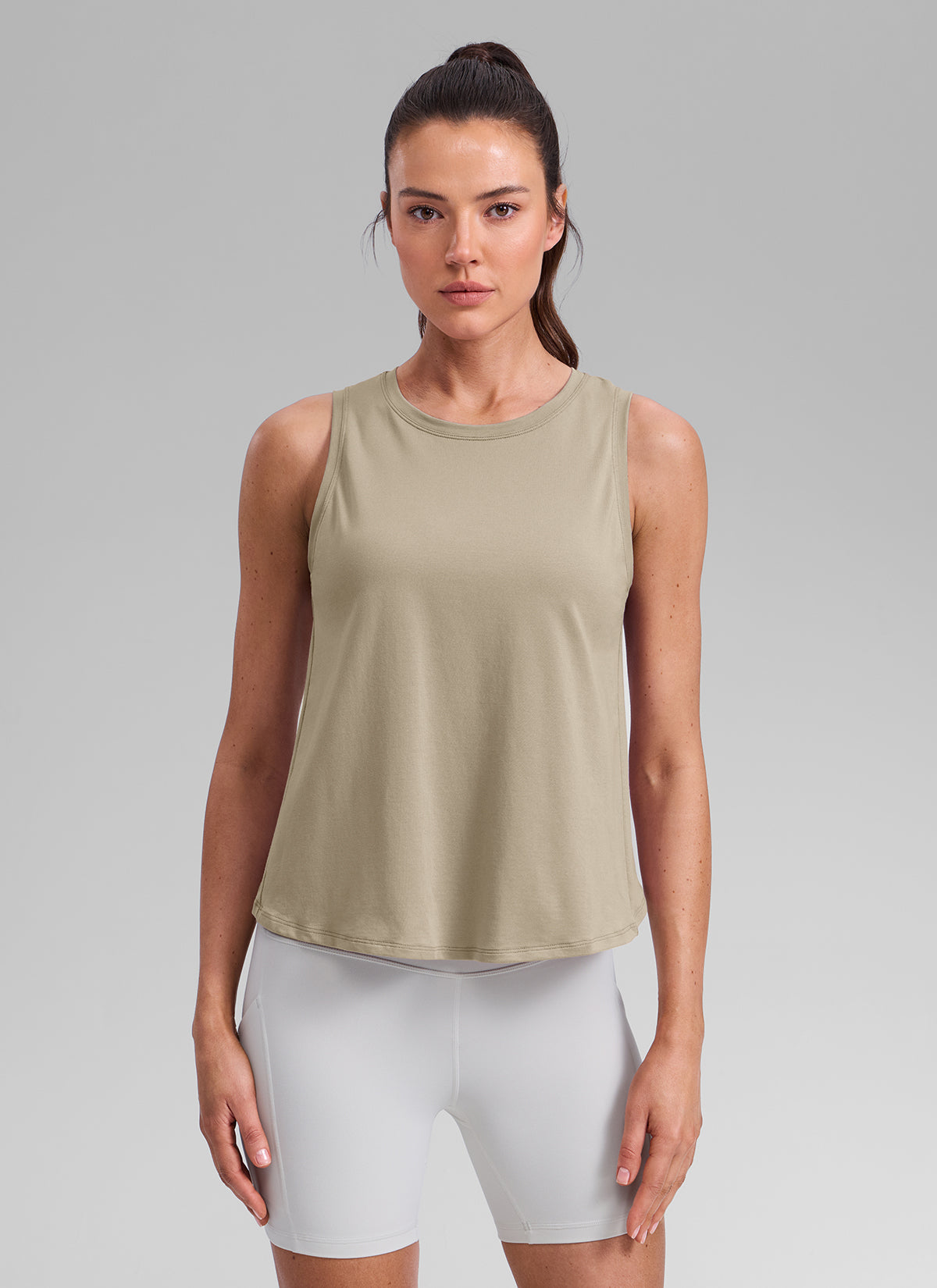 CRZ YOGA Women's Poly Cotton-Blend Workout Open Split Back Tank Oak